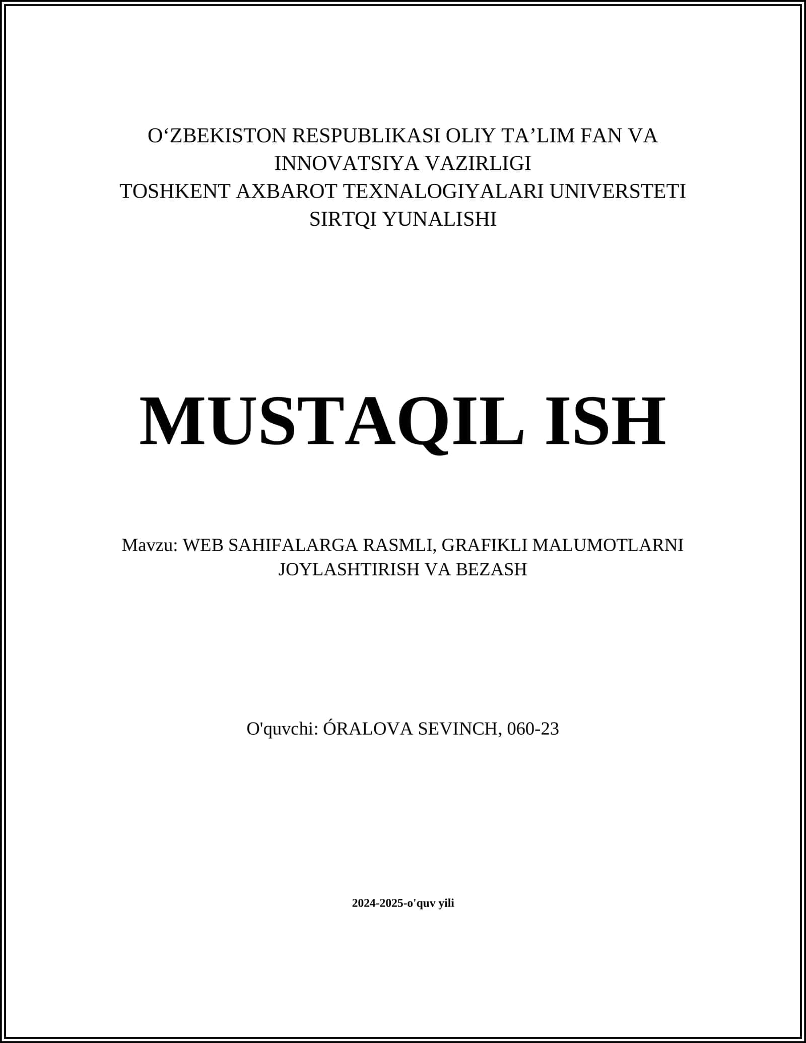 WEB SAHIFALARGA RASMLI, GRAFIKLI MALUMOTLARNI JOYLASHTIRISH VA BEZASH 1
