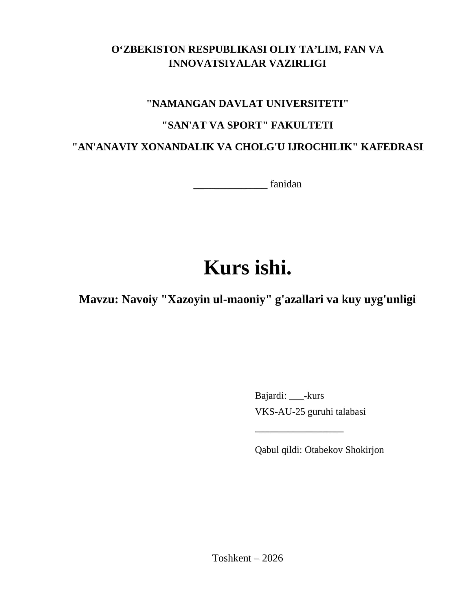 Navoiy "Xazoyin ul-maoniy" g'azallari va kuy uyg'unligi 1