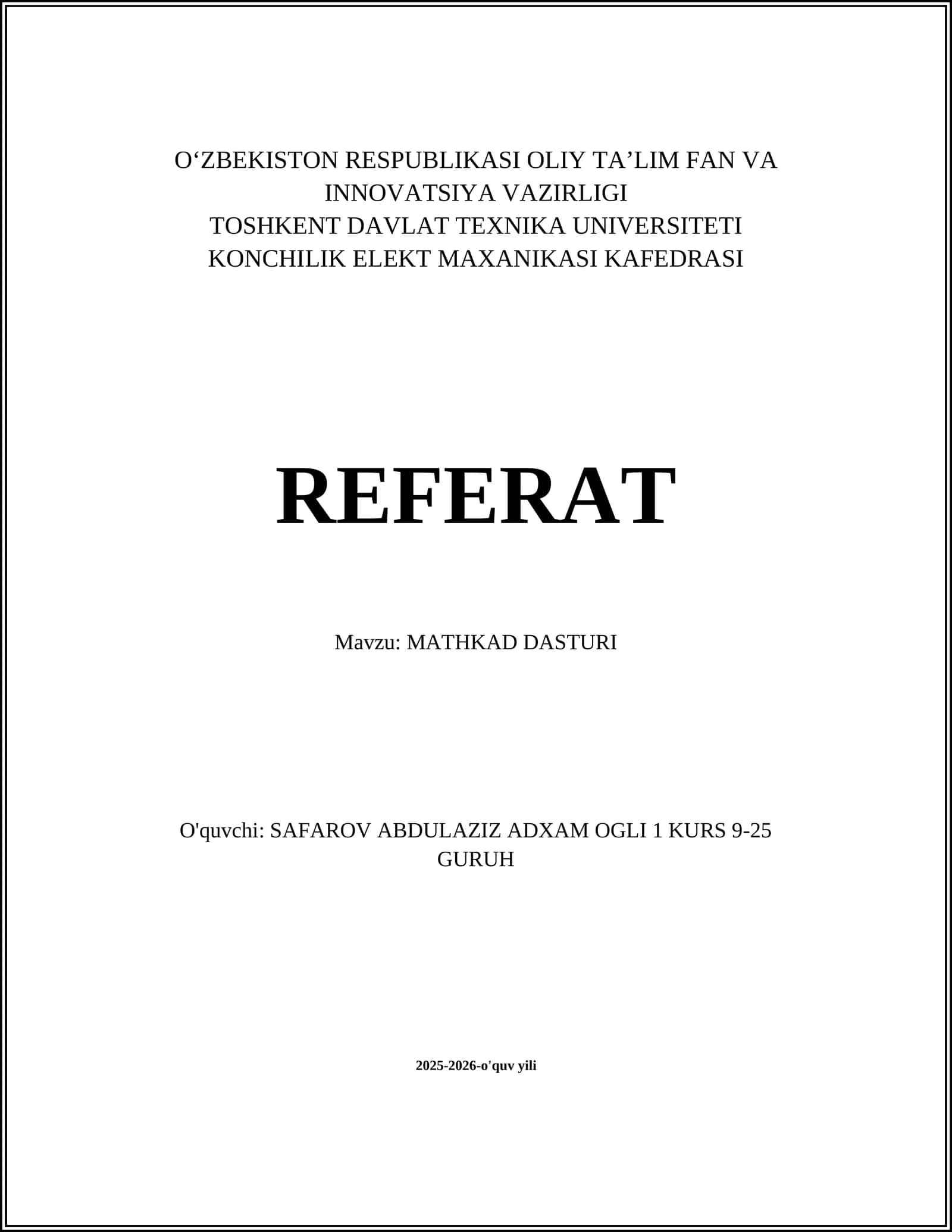 MATHKAD DASTURI 1