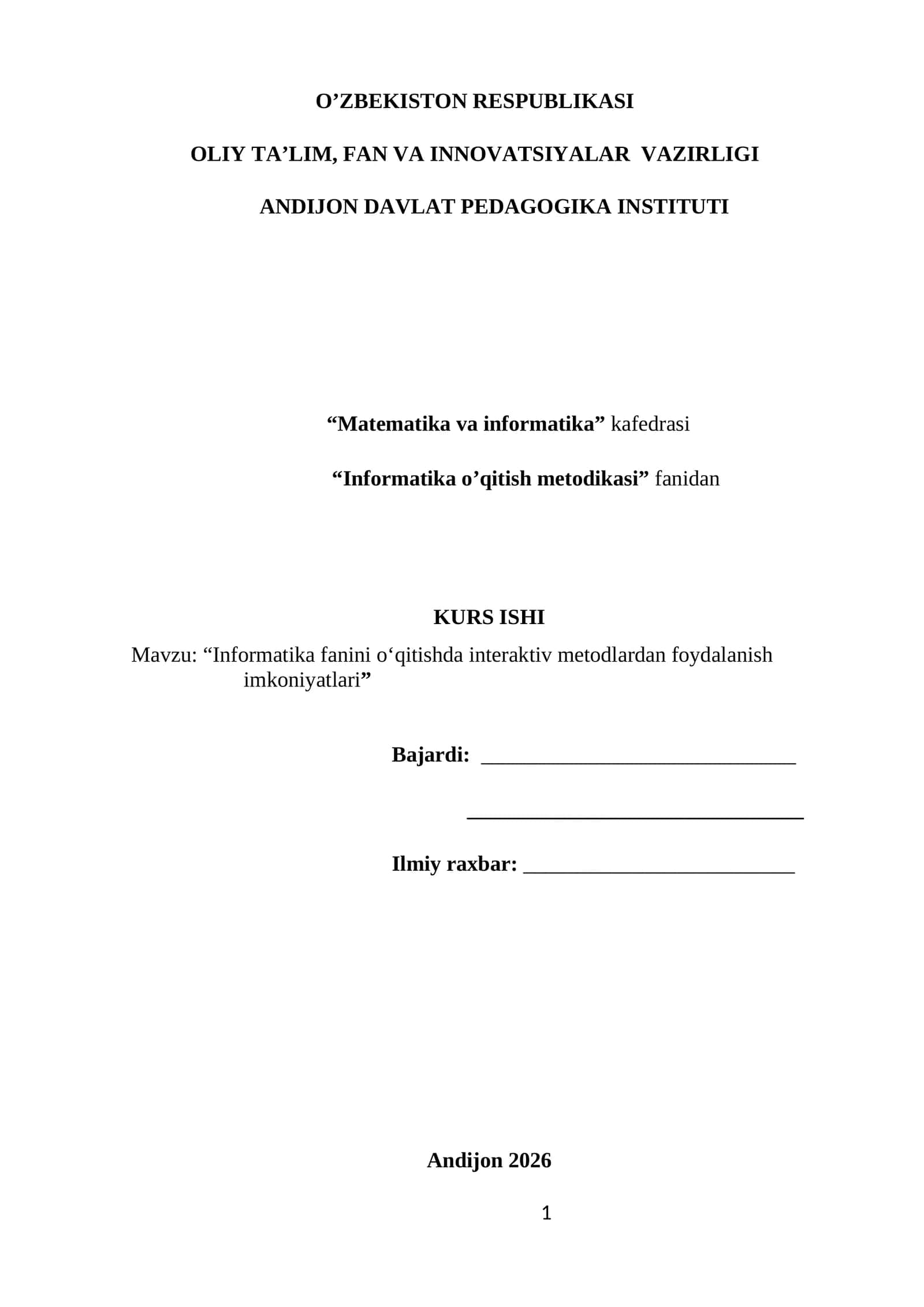 Informatika fanini o‘qitishda interaktiv metodlardan foydalanish imkoniyatlari 1