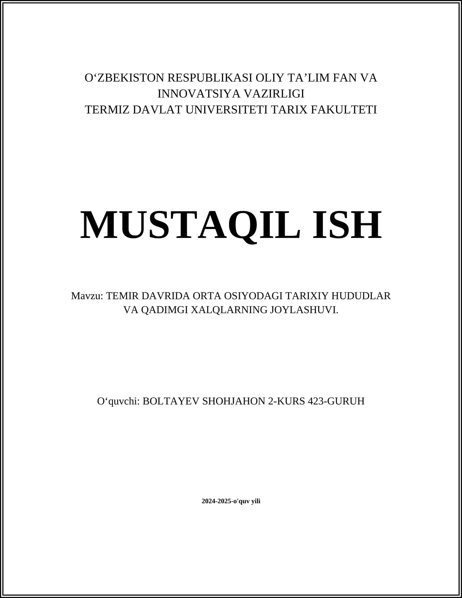 TEMIR DAVRIDA ORTA OSIYODAGI TARIXIY HUDUDLAR VA QADIMGI XALQLARNING JOYLASHUVI 1