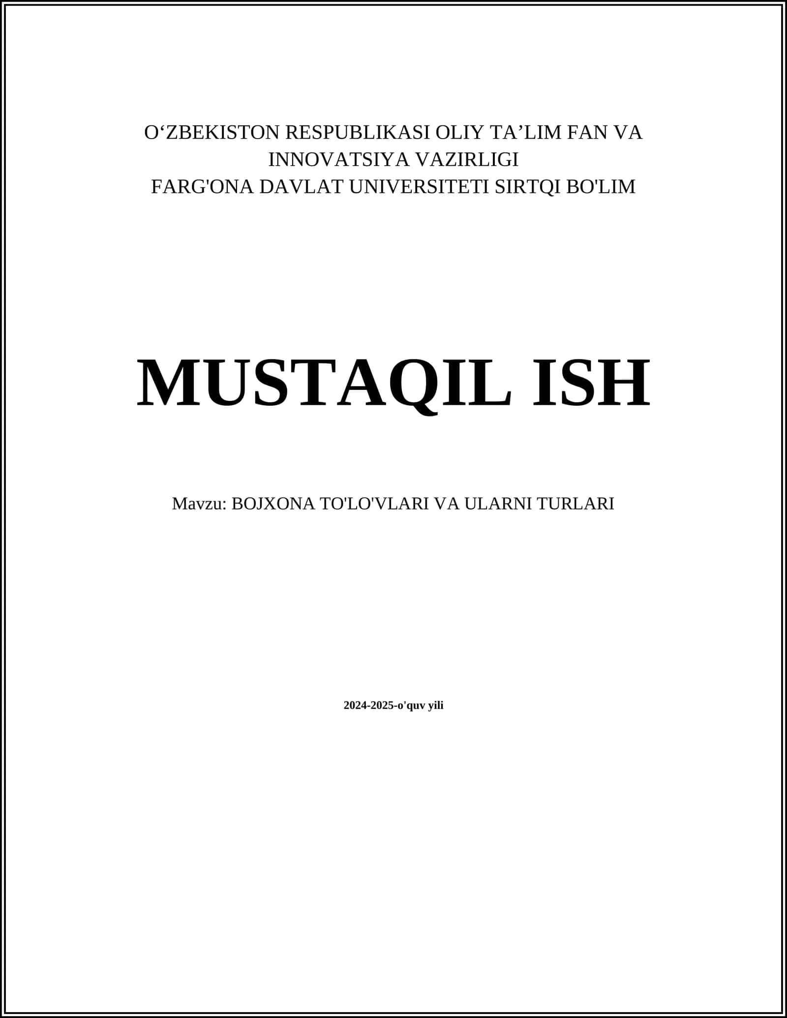 BOJXONA TO'LO'VLARI VA ULARNI TURLARI 1
