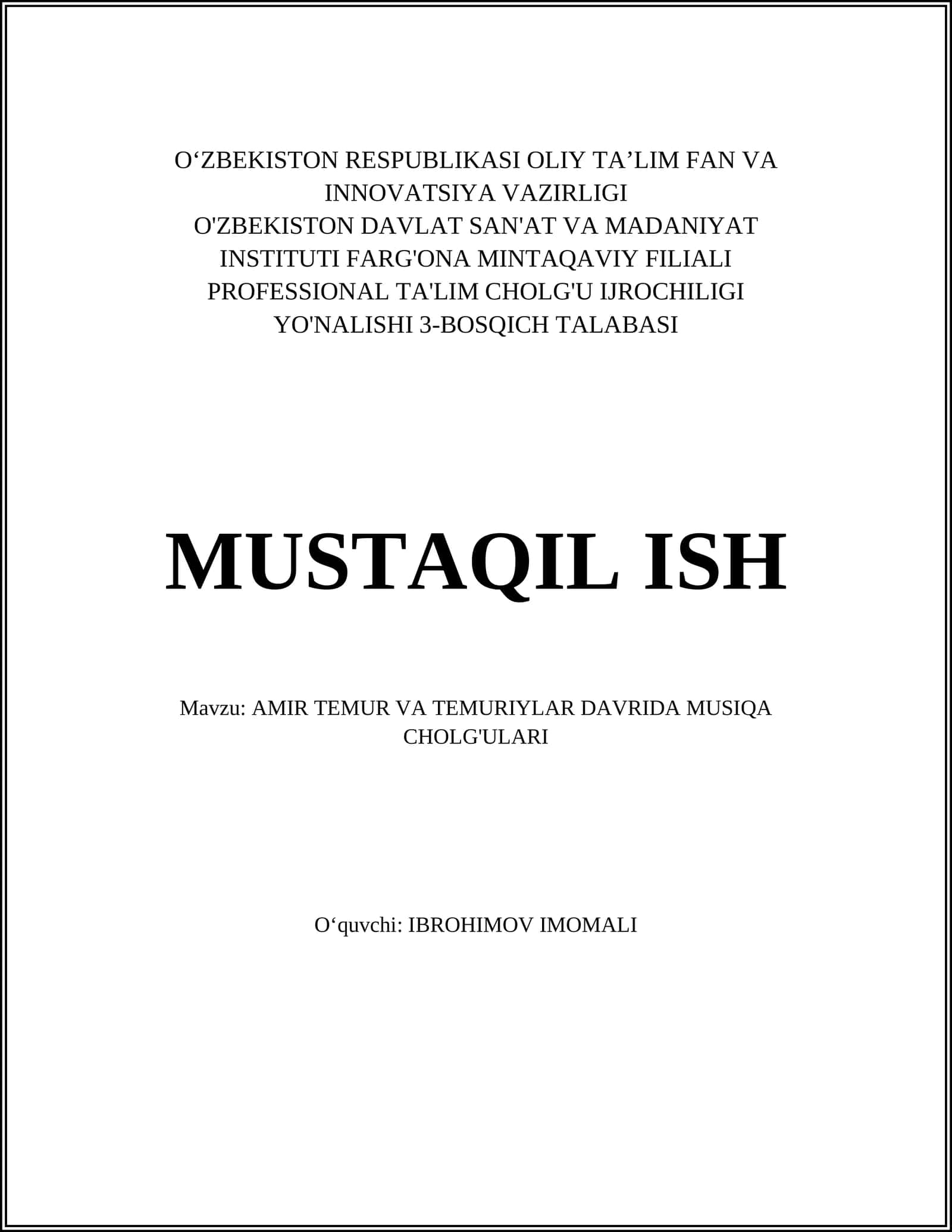 AMIR TEMUR VA TEMURIYLAR DAVRIDA MUSIQA CHOLG'ULARI 1