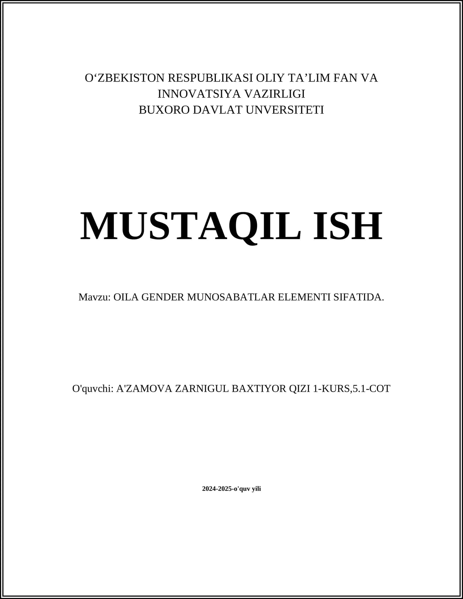 OILA GENDER MUNOSABATLAR ELEMENTI SIFATIDA 1