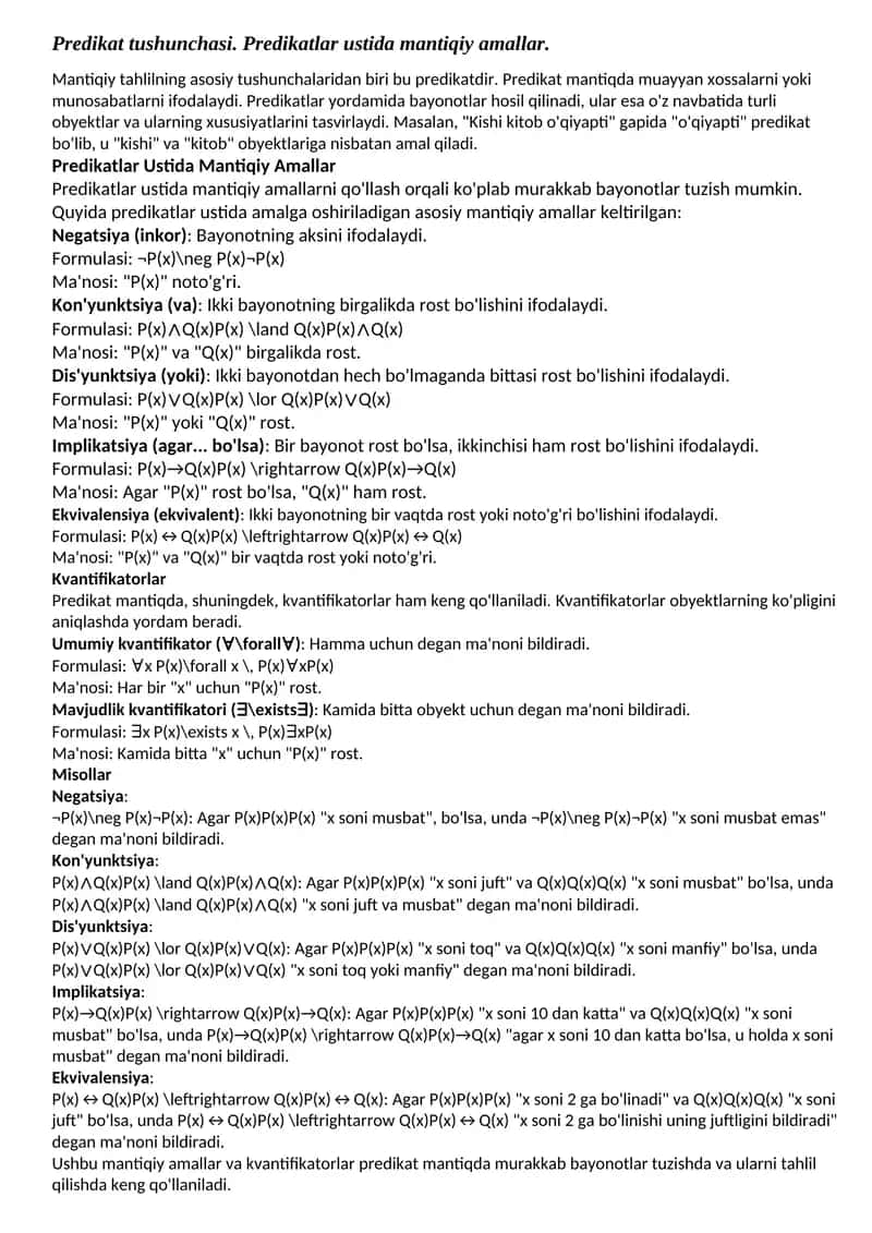 Predikatlar Ustida Mantiqiy Amallar 1