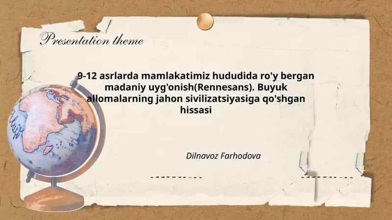 9–12 asrlarda Buxoro va Samarqandda yuz bergan madaniy uyg'onish (Renessans) 1