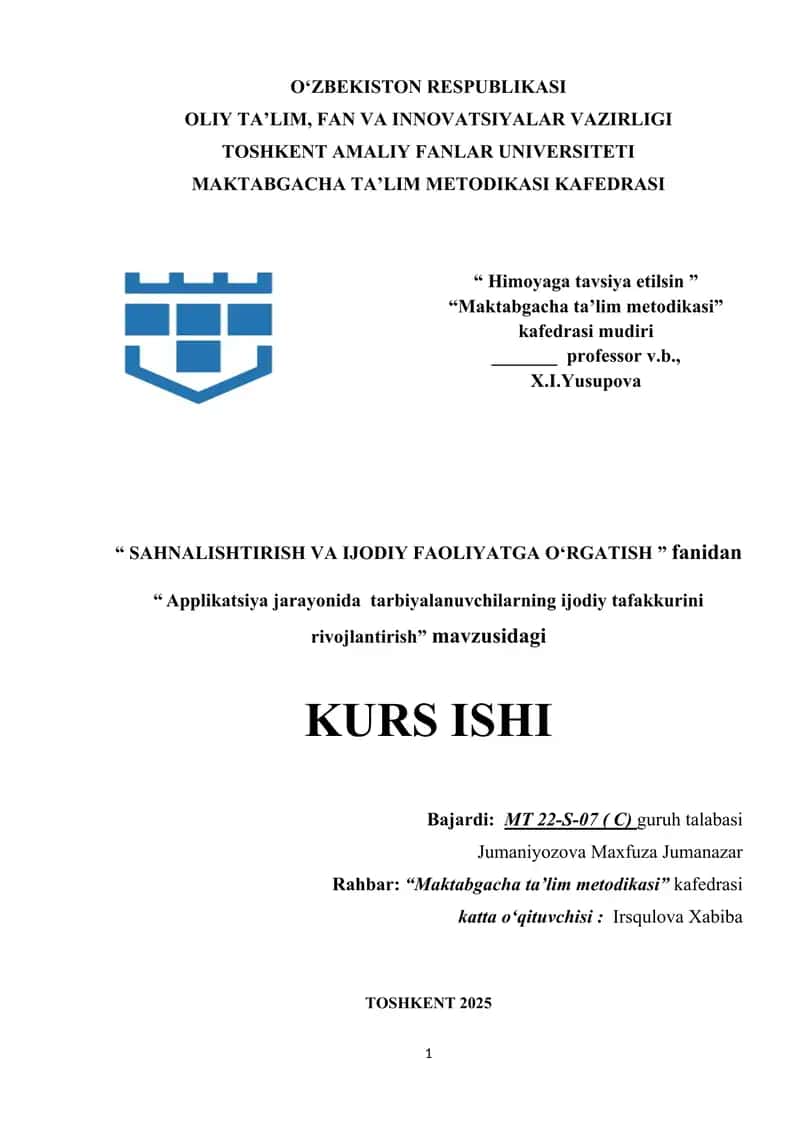 Applikatsiya jarayonida tarbiyalanuvchilarning ijodiy tafakkurini rivojlantirish. 1