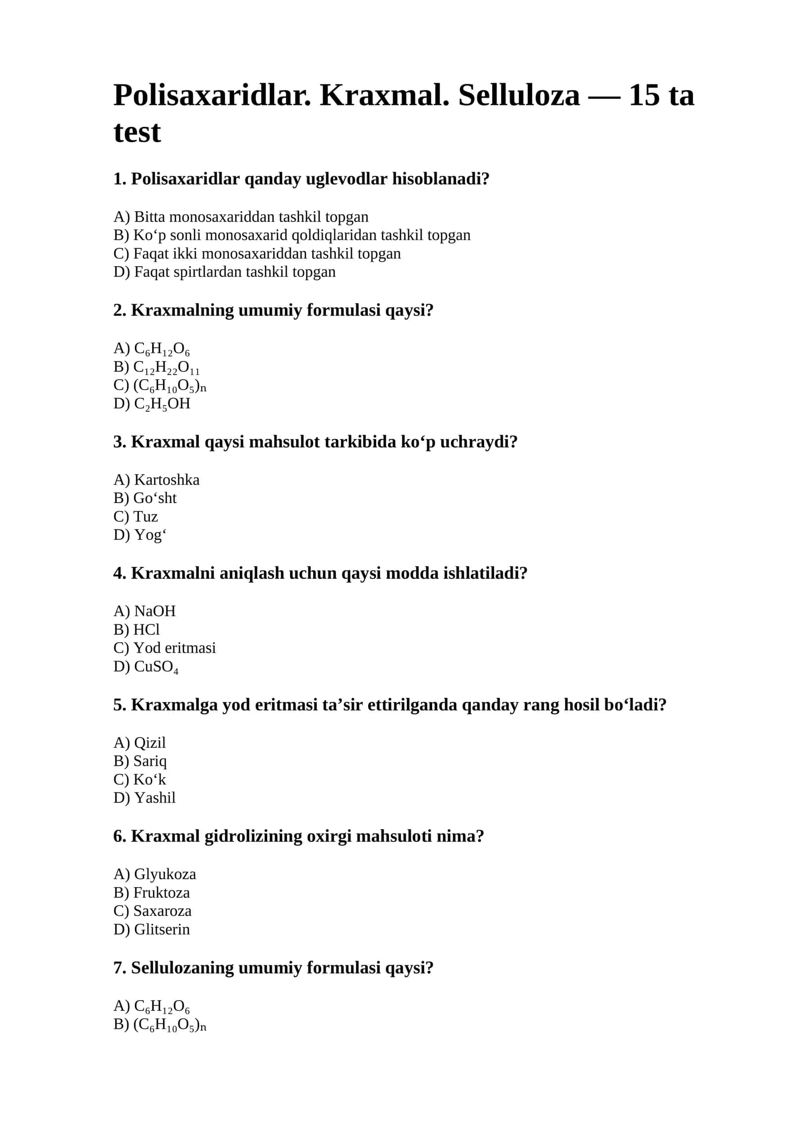 Polisaxaridlar. Kraxmal. Selluloza 1