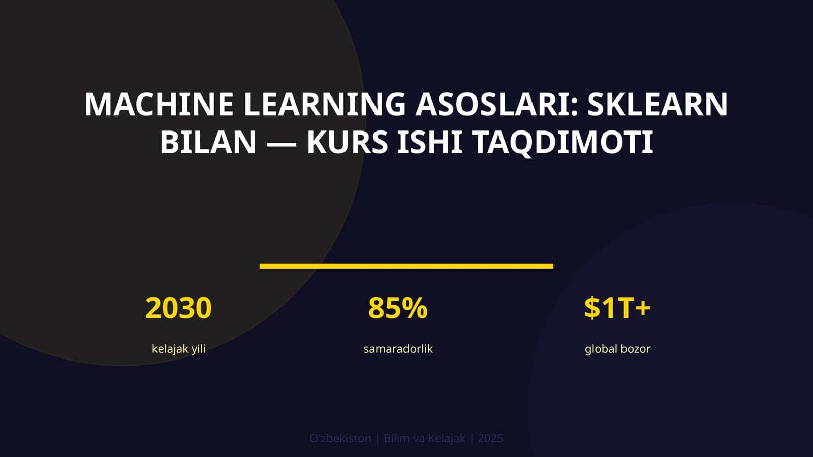 MACHINE LEARNING ASOSLARI: SKLEARN BILAN — KURS ISHI TAQDIMOTI 1