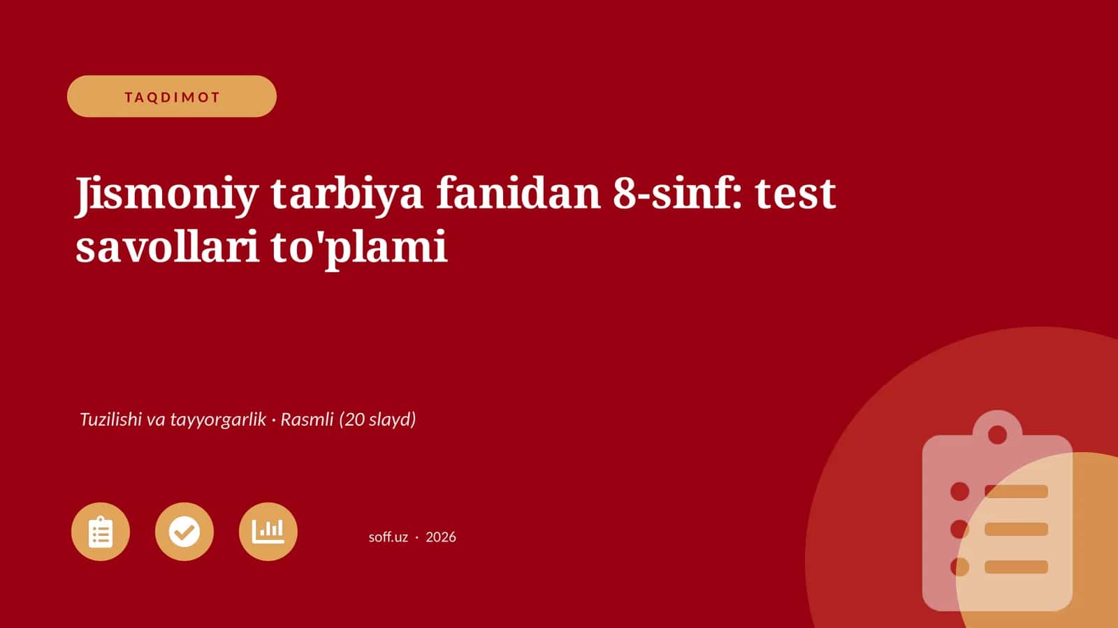 Jismoniy tarbiya fanidan 8-sinf: test savollari to'plami 1