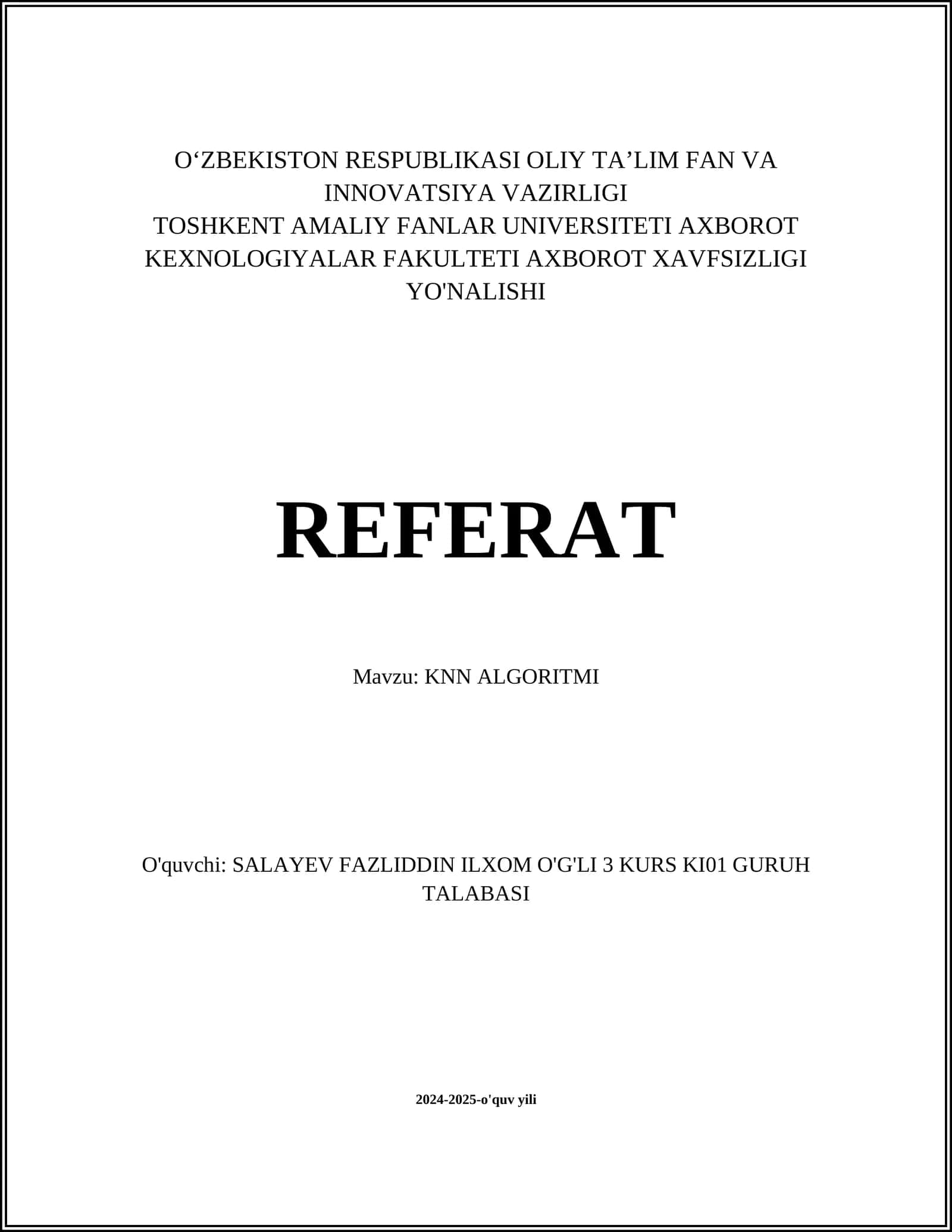 KNN ALGORITMI 1