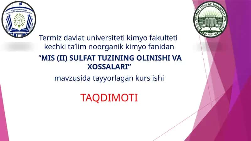 MIS (II) SULFAT TUZINING OLINISHI VA XOSSALARI 1