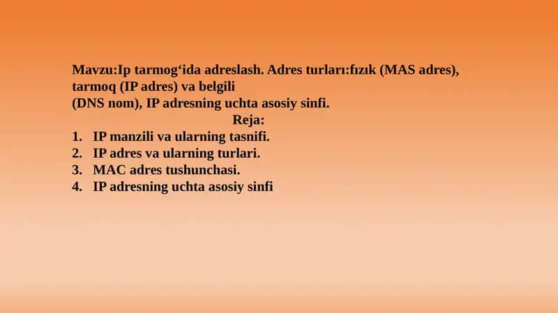 Ip tarmog‘ida adreslash 1