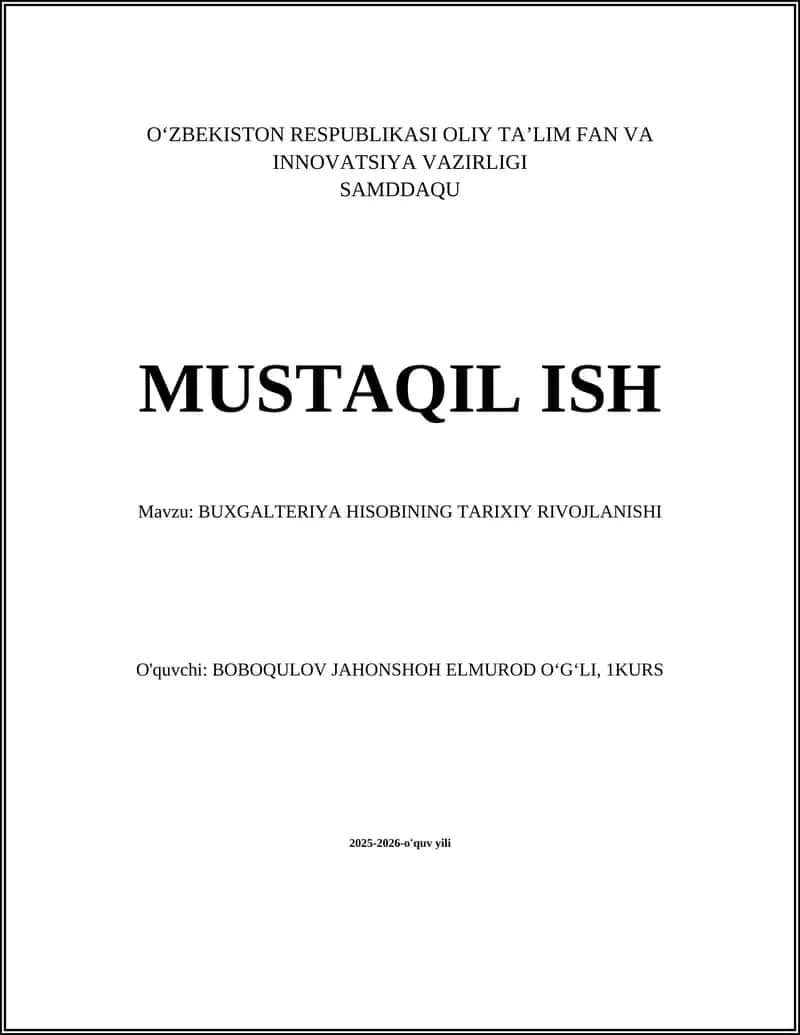 BUXGALTERIYA HISOBINING TARIXIY RIVOJLANISHI 1