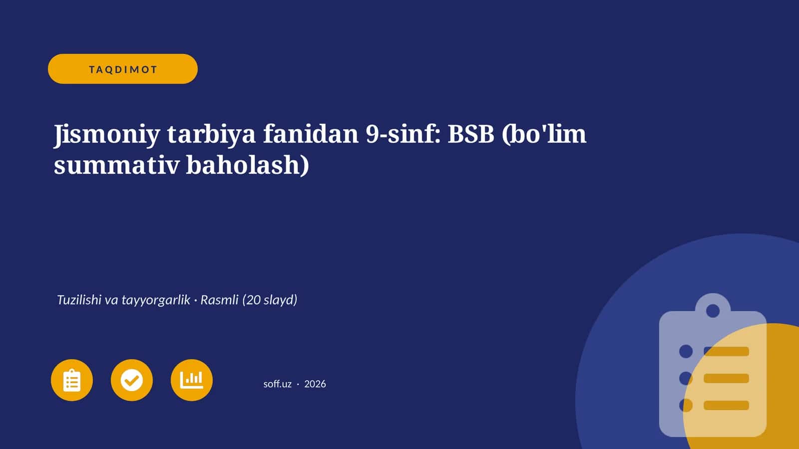 Jismoniy tarbiya fanidan 9-sinf: BSB (bo'lim summativ baholash) 1