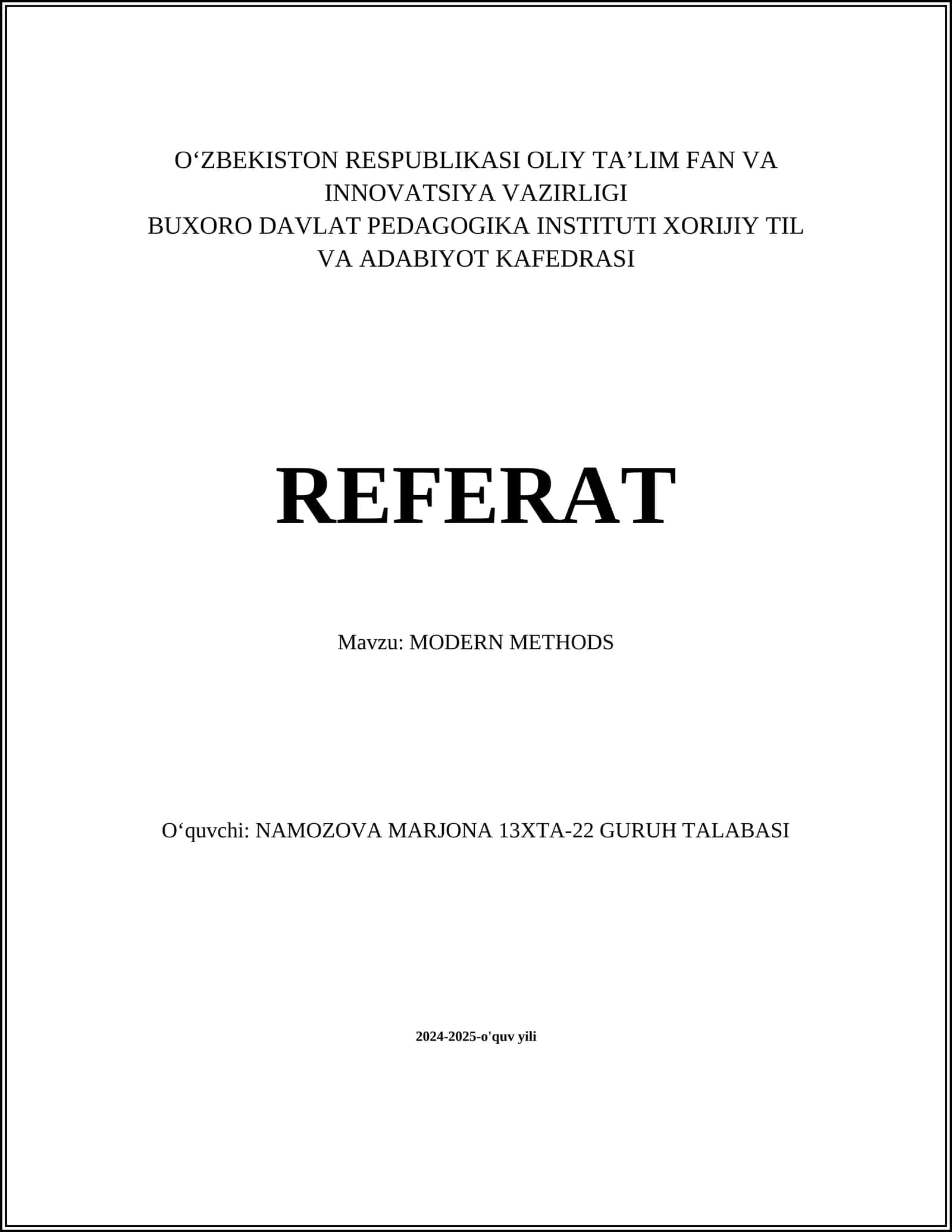 MODERN METHODS 1