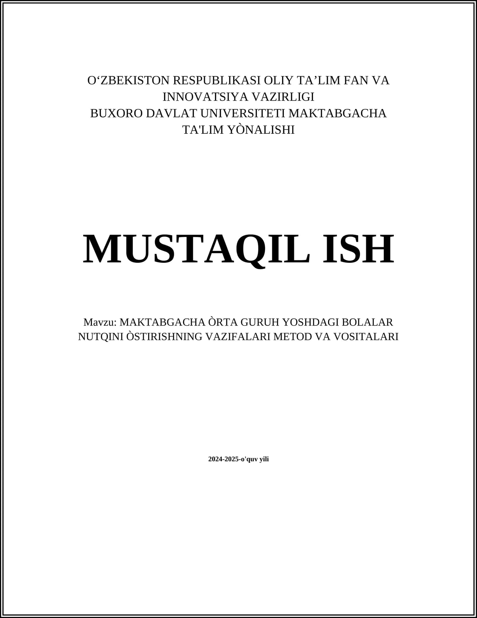 MAKTABGACHA ÒRTA GURUH YOSHDAGI BOLALAR NUTQINI ÒSTIRISHNING VAZIFALARI METOD VA VOSITALARI 1
