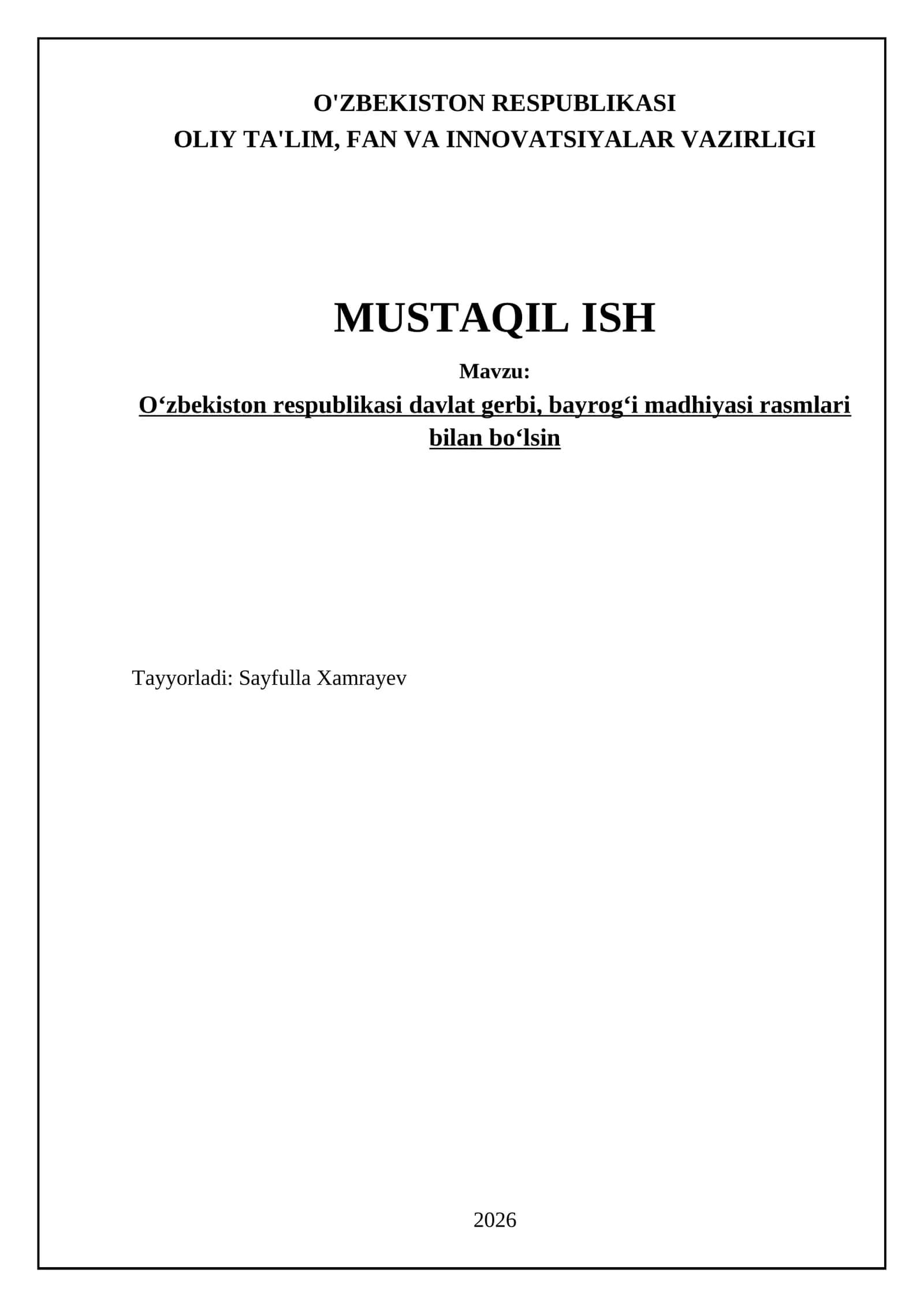 Oʻzbekiston Respublikasi Davlat Gerbi, Bayrogʻi va Madhiyasi 1