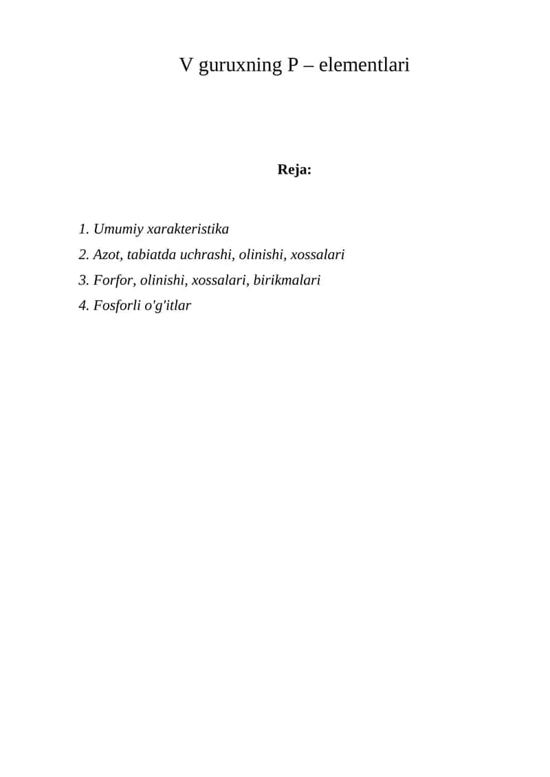 V guruxning P – elementlari 1