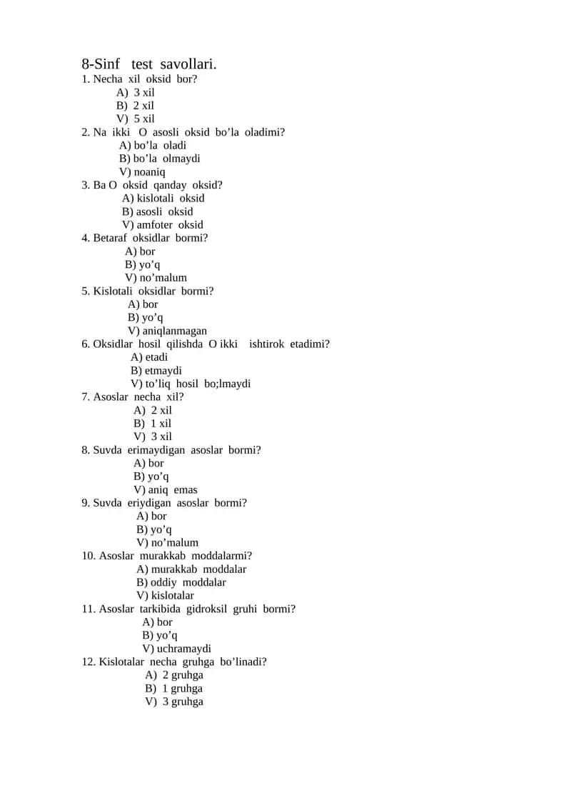 8-Sinf test savollari 1