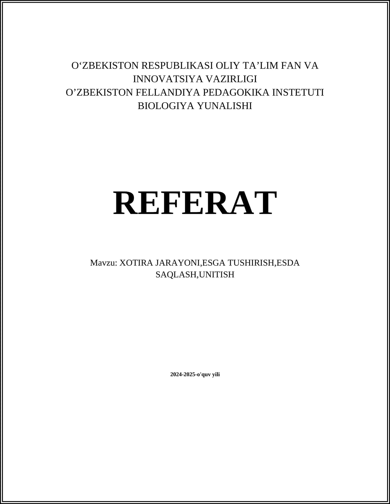 XOTIRA JARAYONI 1