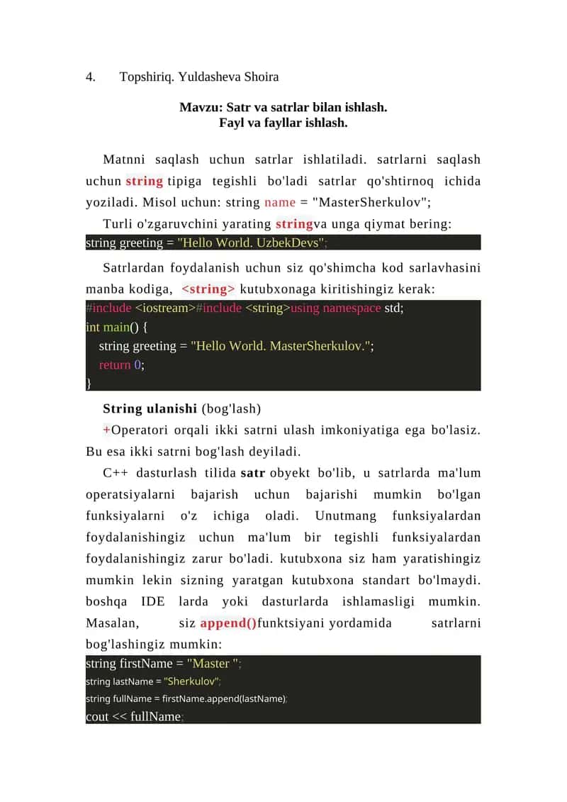 Satr va satrlar bilan ishlash 1