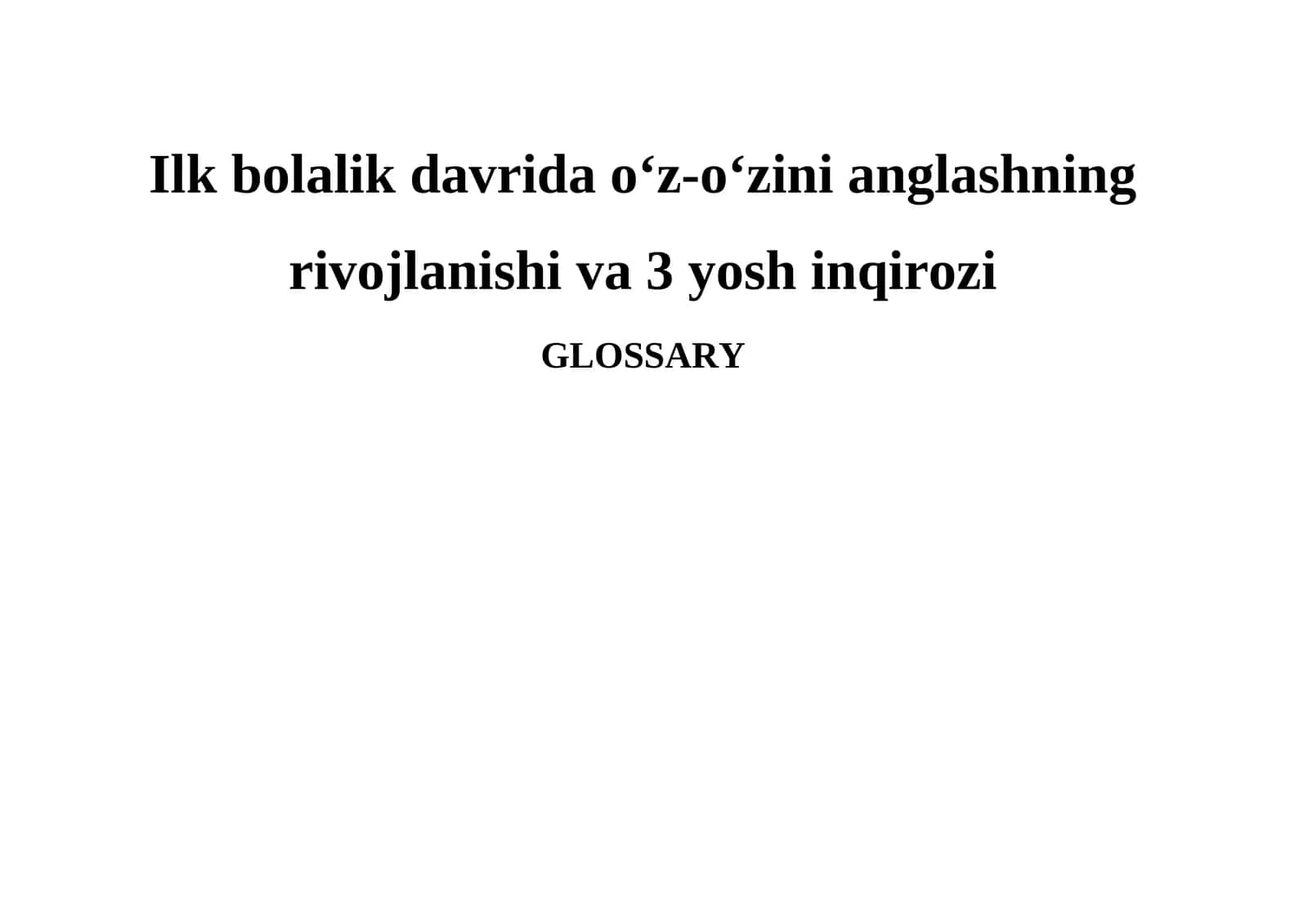 Ilk bolalik davrida o‘z-o‘zini anglashning rivojlanishi va 3 yosh inqirozi 1