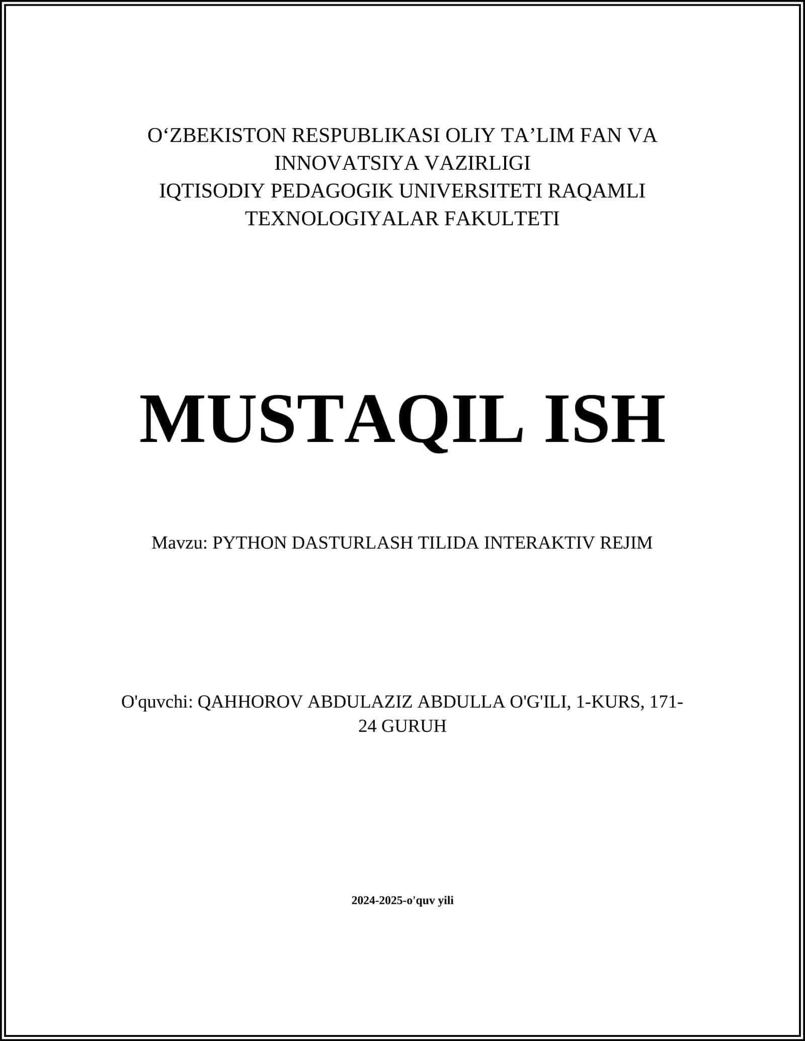 PYTHON DASTURLASH TILIDA INTERAKTIV REJIM 1