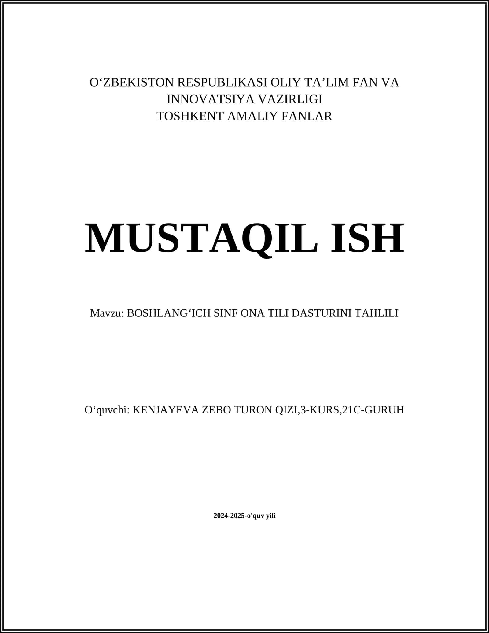 Boshlangʻich sinf ona tili dasturini tahlili 1