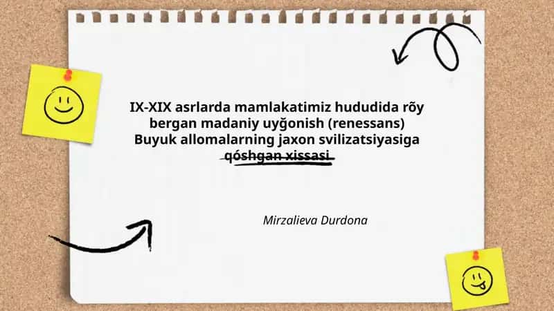 IX-XIX asrlarda mamlakatimiz hududida rõy bergan madaniy uyğonish (renessans) 1