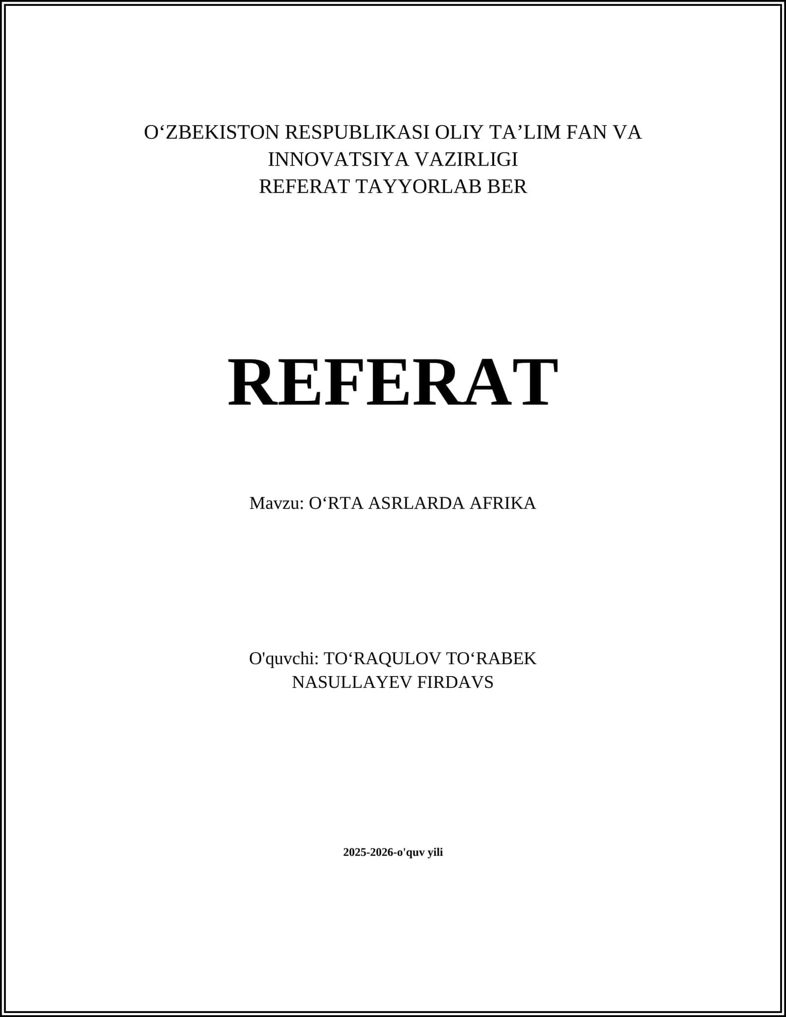 OʻRTA ASRLARDA AFRIKA 1