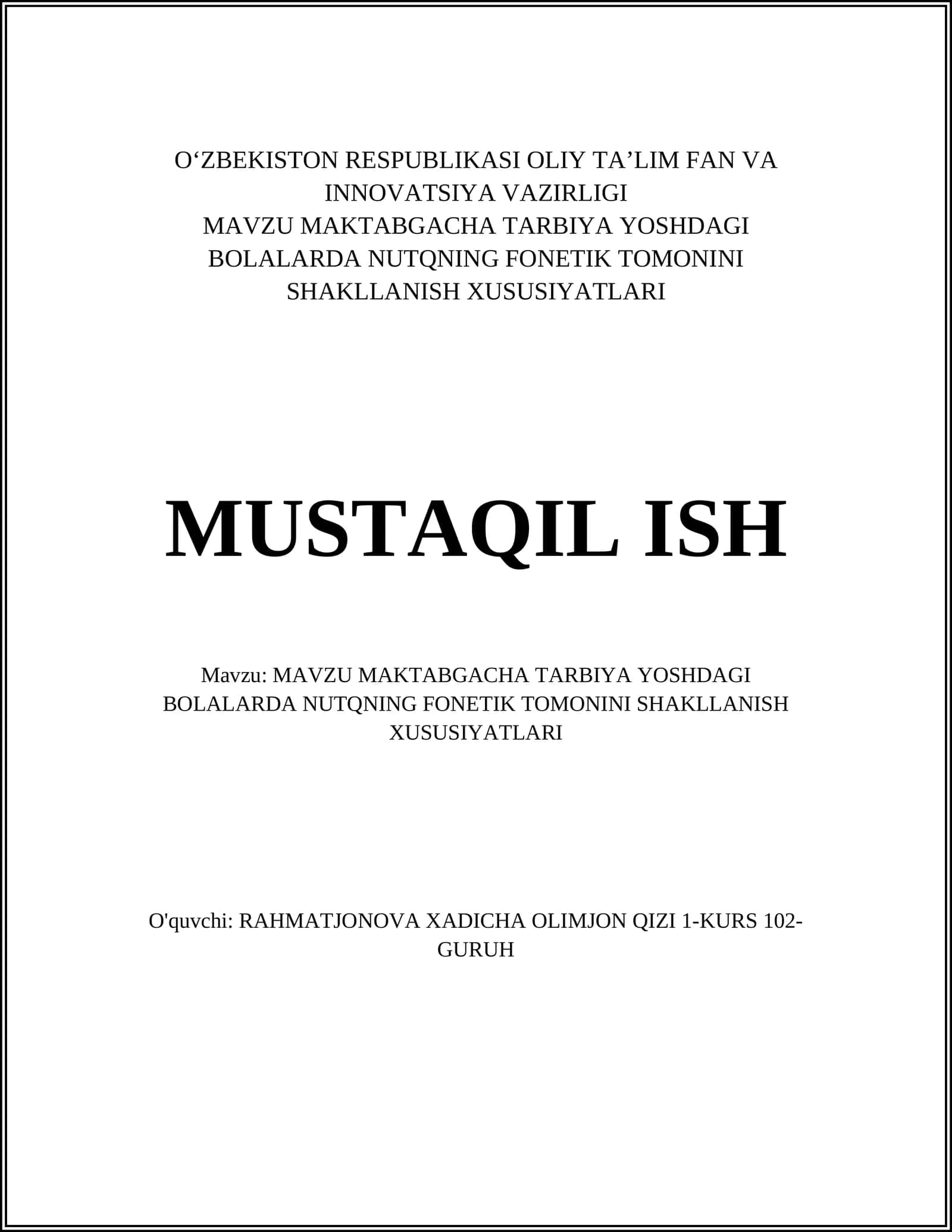 Nutqning fonetik tomonini shakllanish xususiyatlari 1