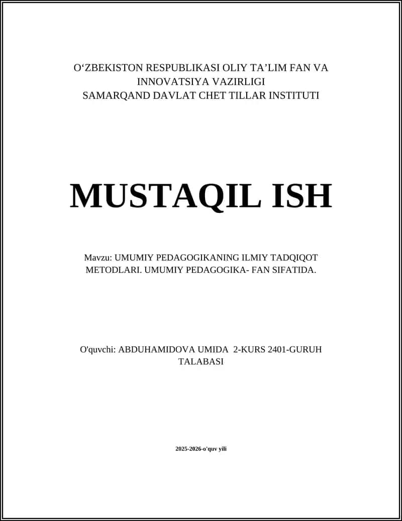 UMUMIY PEDAGOGIKANING ILMIY TADQIQOT METODLARI 1