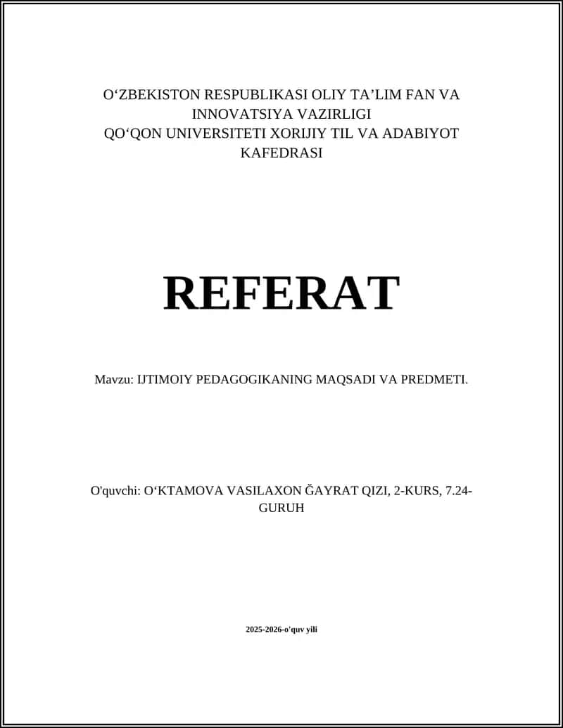 IJTIMOIY PEDAGOGIKANING MAQSADI VA PREDMETI 1