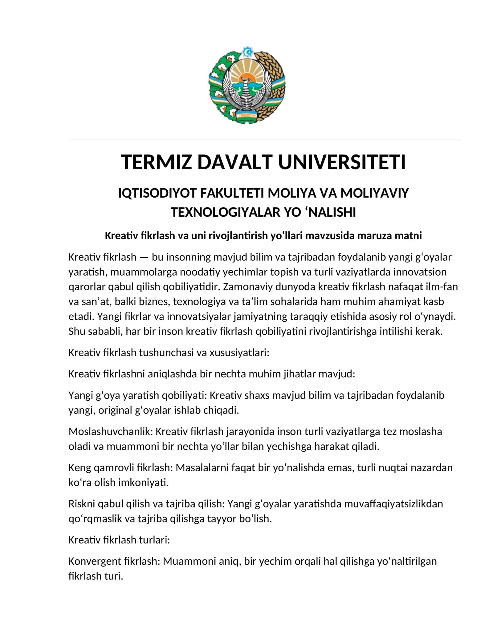 Kreativ fikrlash va uni rivojlantirish yo‘llari 1