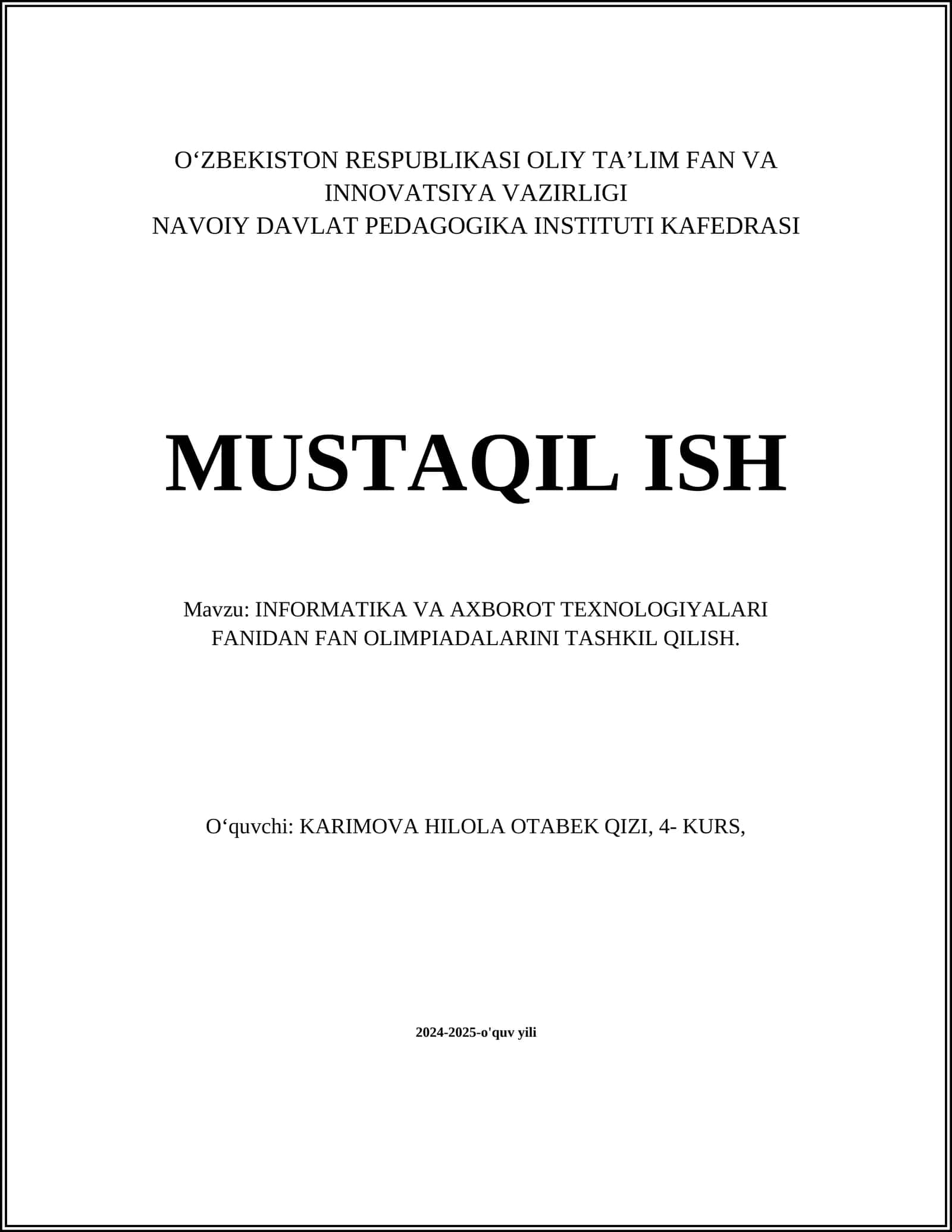 INFORMATIKA VA AXBOROT TEXNOLOGIYALARI FANIDAN FAN OLIMPIADALARINI TASHKIL QILISH 1