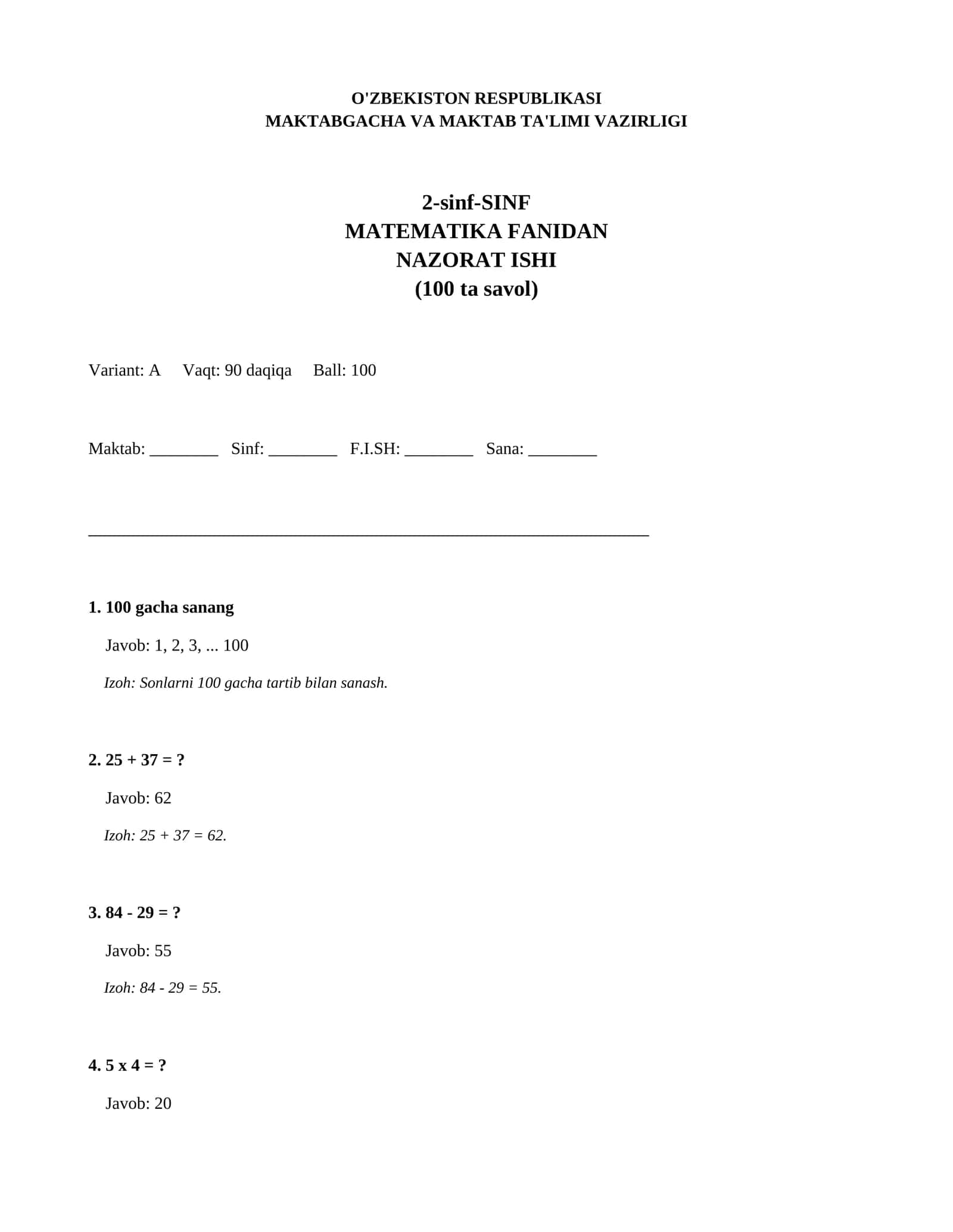 2-sinf-SINF MATEMATIKA FANIDAN NAZORAT ISHI 1