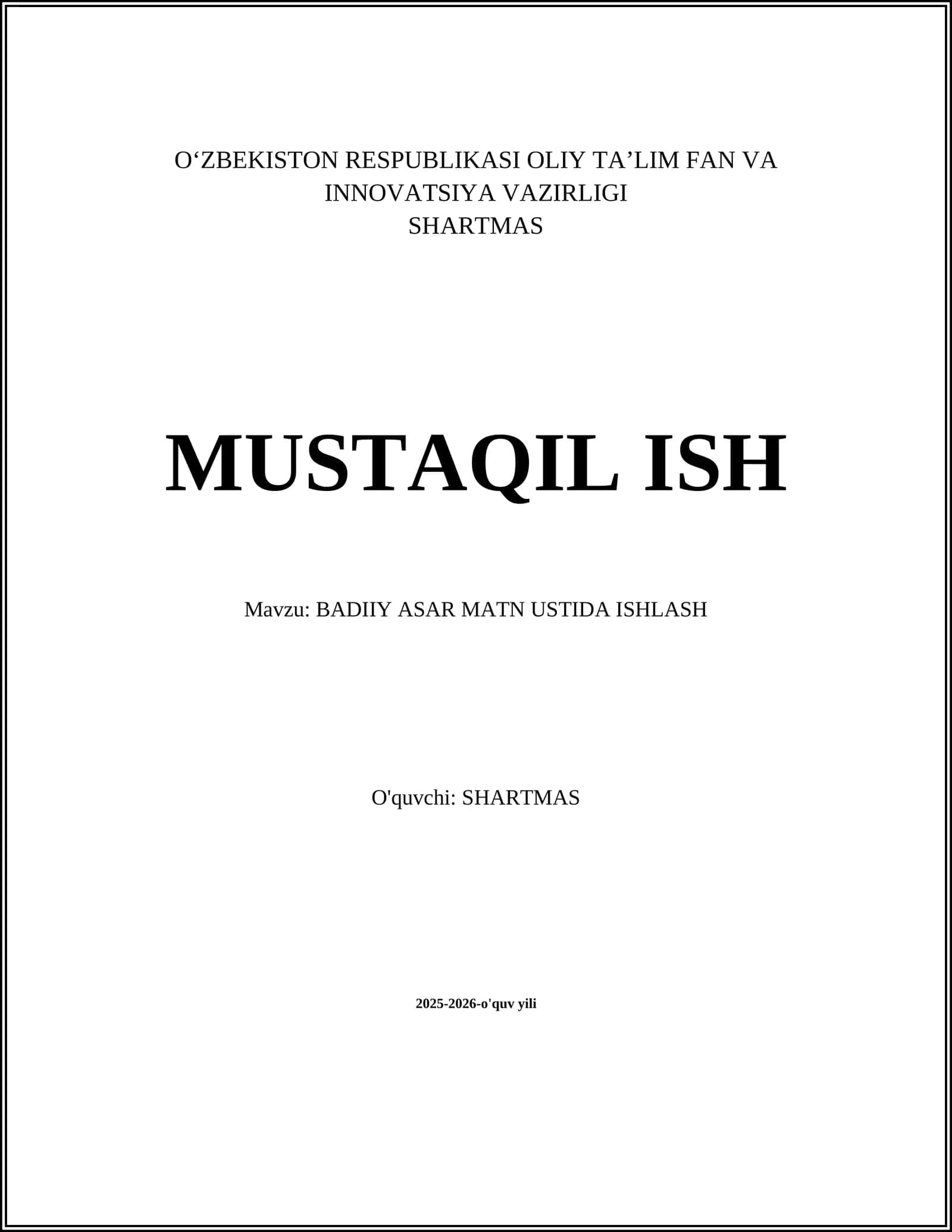 BADIIY ASAR MATN USTIDA ISHLASH 1