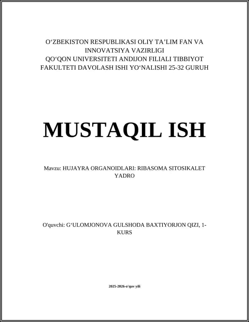HUJAYRA ORGANOIDLARI: RIBASOMA SITOSIKALET YADRO 1
