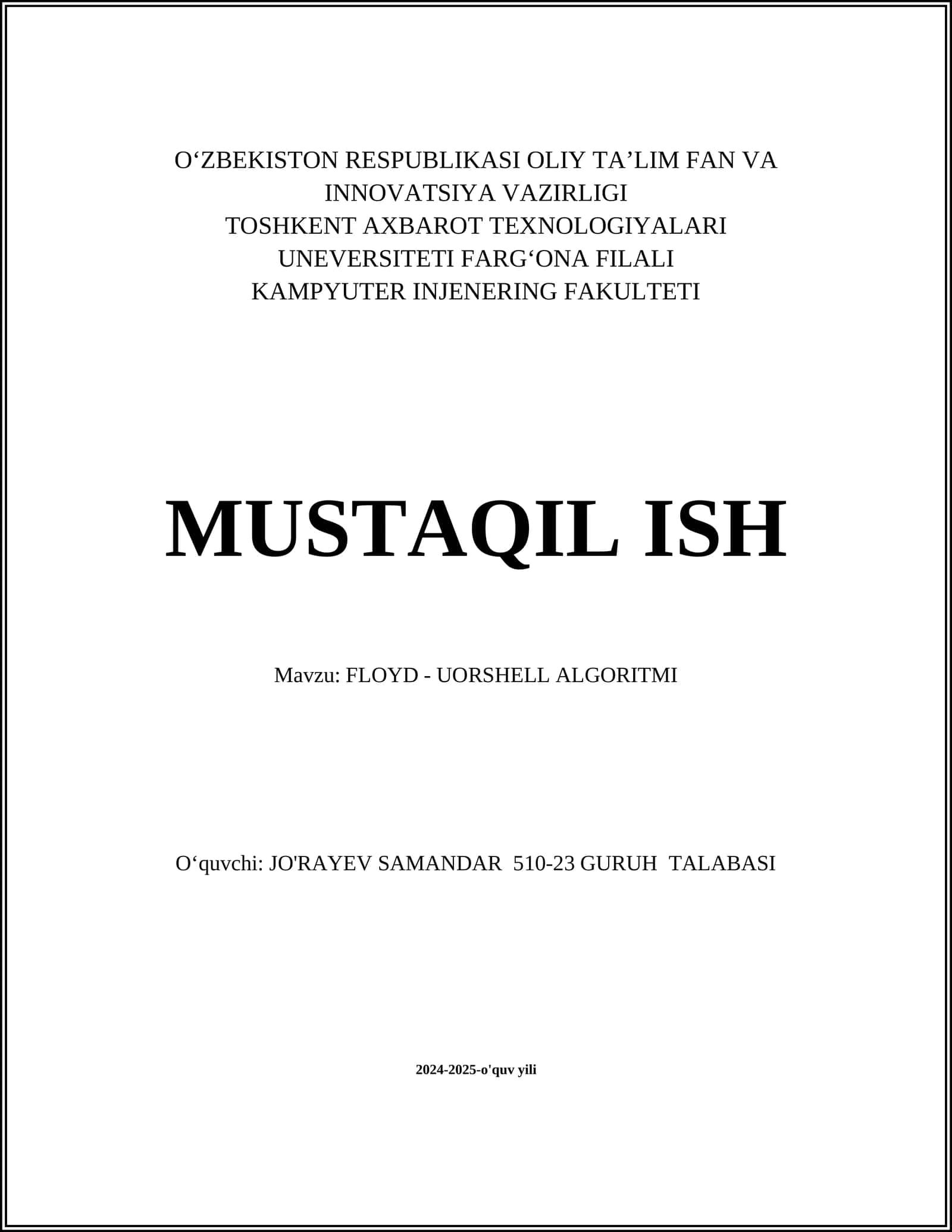 FLOYD - UORSHELL ALGORITMI 1