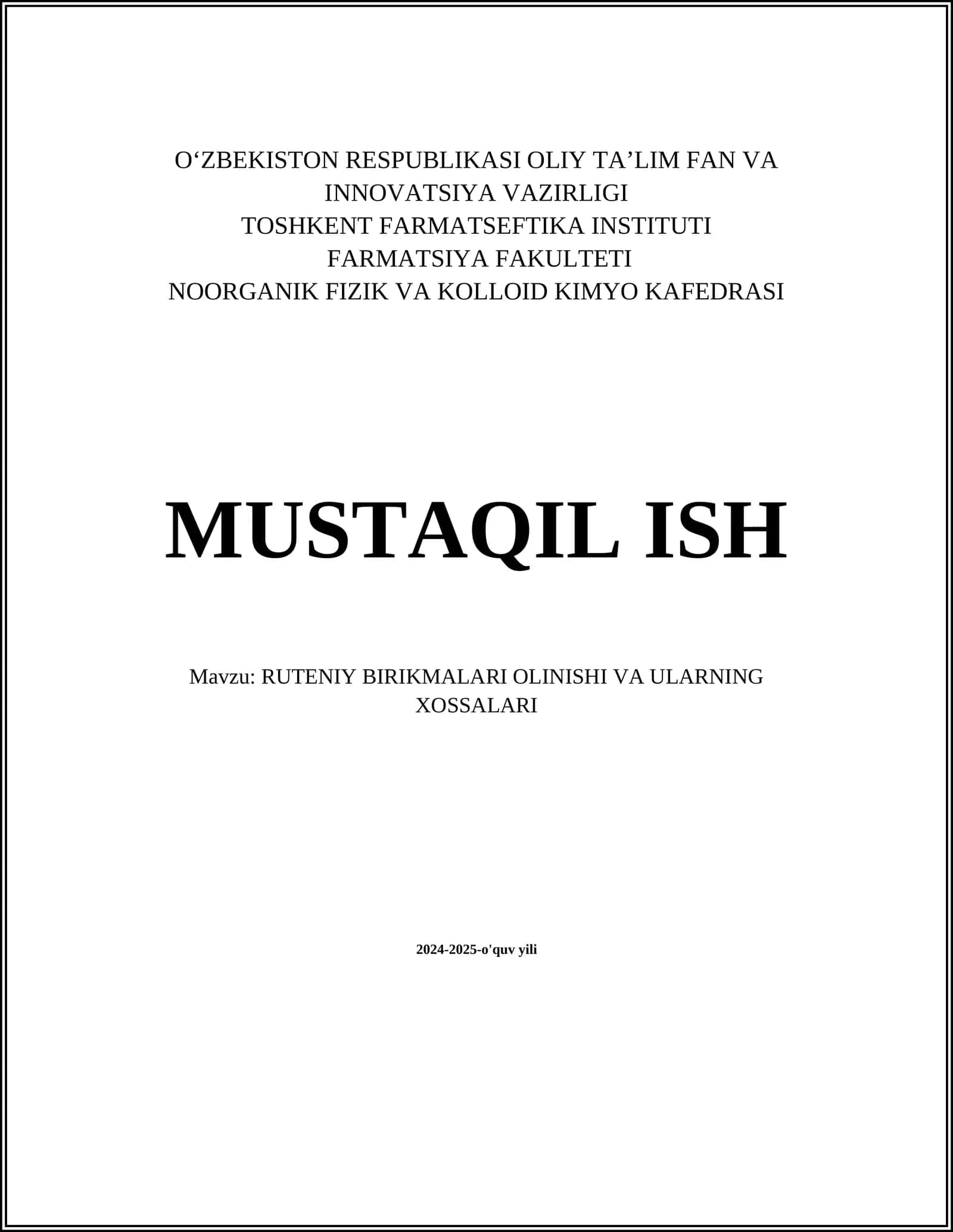 RUTENIY BIRIKMALARI OLINISHI VA ULARNING XOSSALARI 1