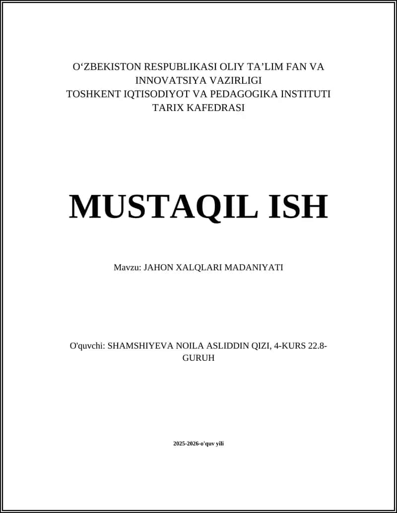 JAHON XALQLARI MADANIYATI 1