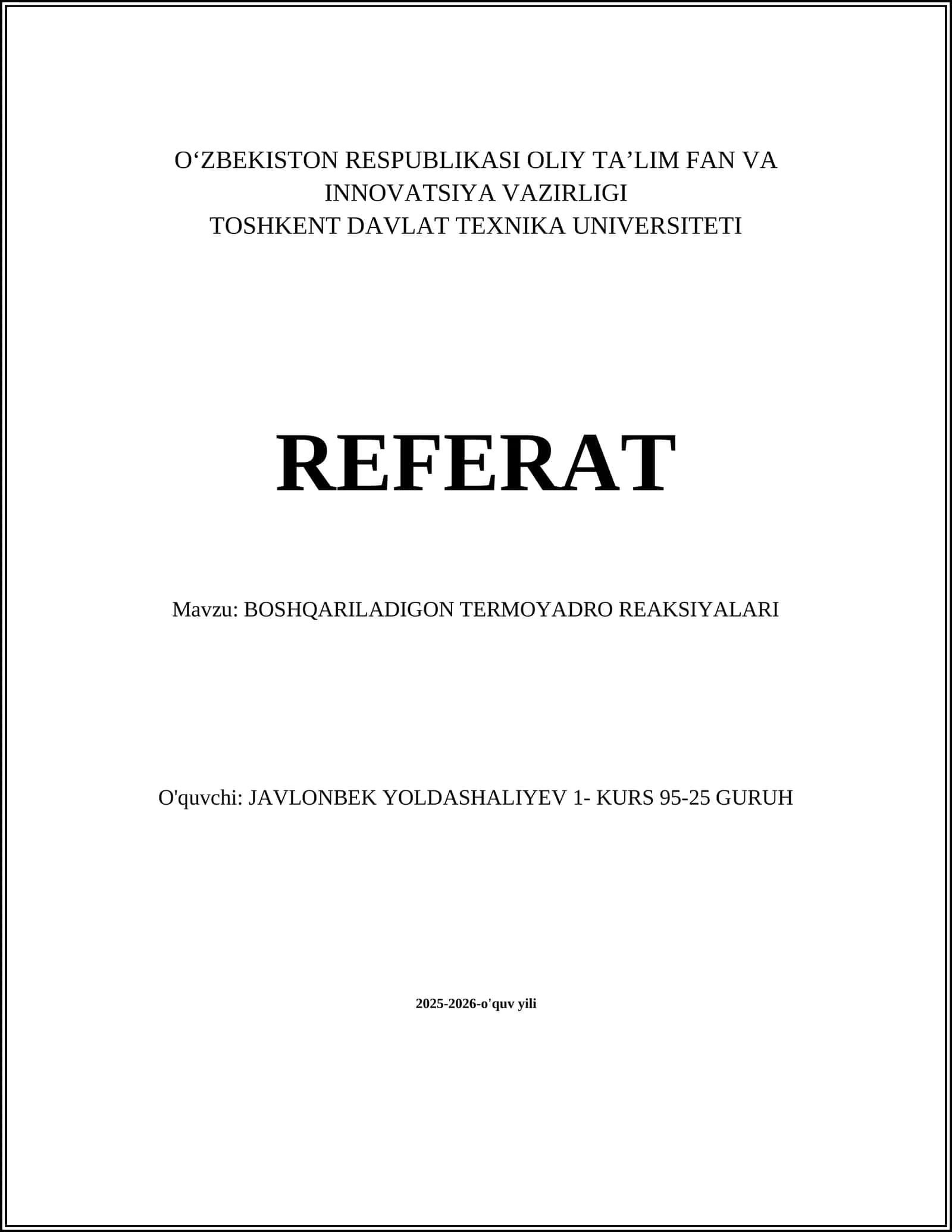 BOSHQARILADIGON TERMOYADRO REAKSIYALARI 1