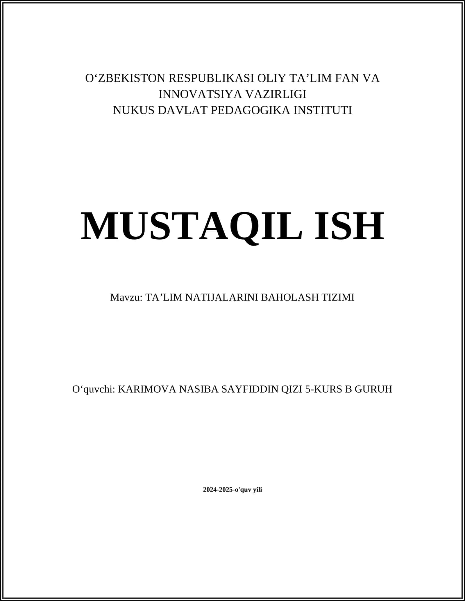 TAʼLIM NATIJALARINI BAHOLASH TIZIMI 1