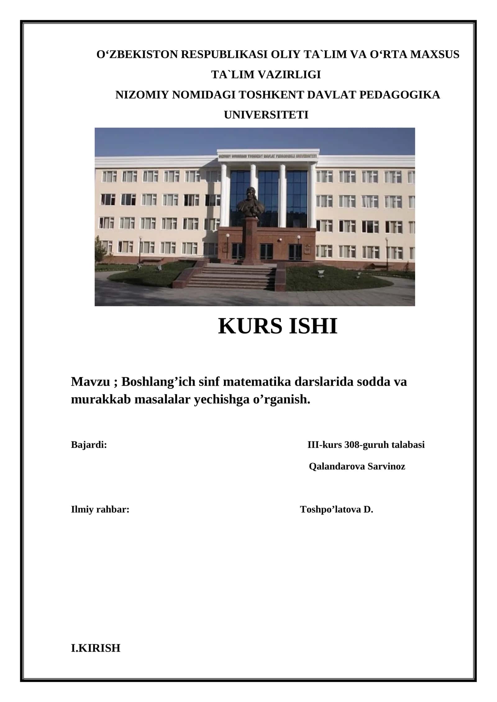 Boshlang’ich sinf matematika darslarida sodda va murakkab masalalar yechishga o’rganish 1