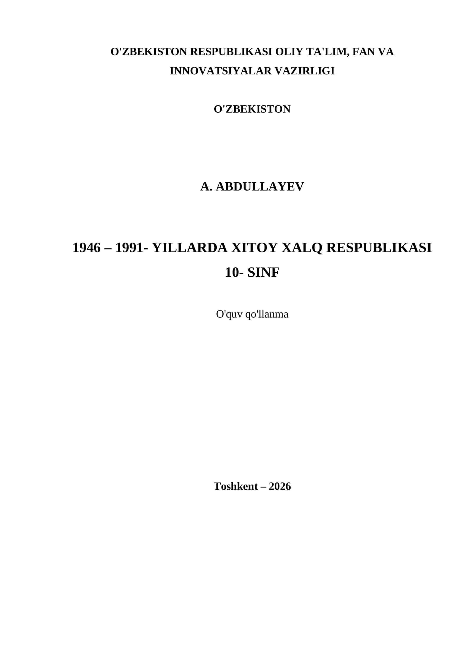 1946 – 1991- YILLARDA XITOY XALQ RESPUBLIKASI 10- SINF 1