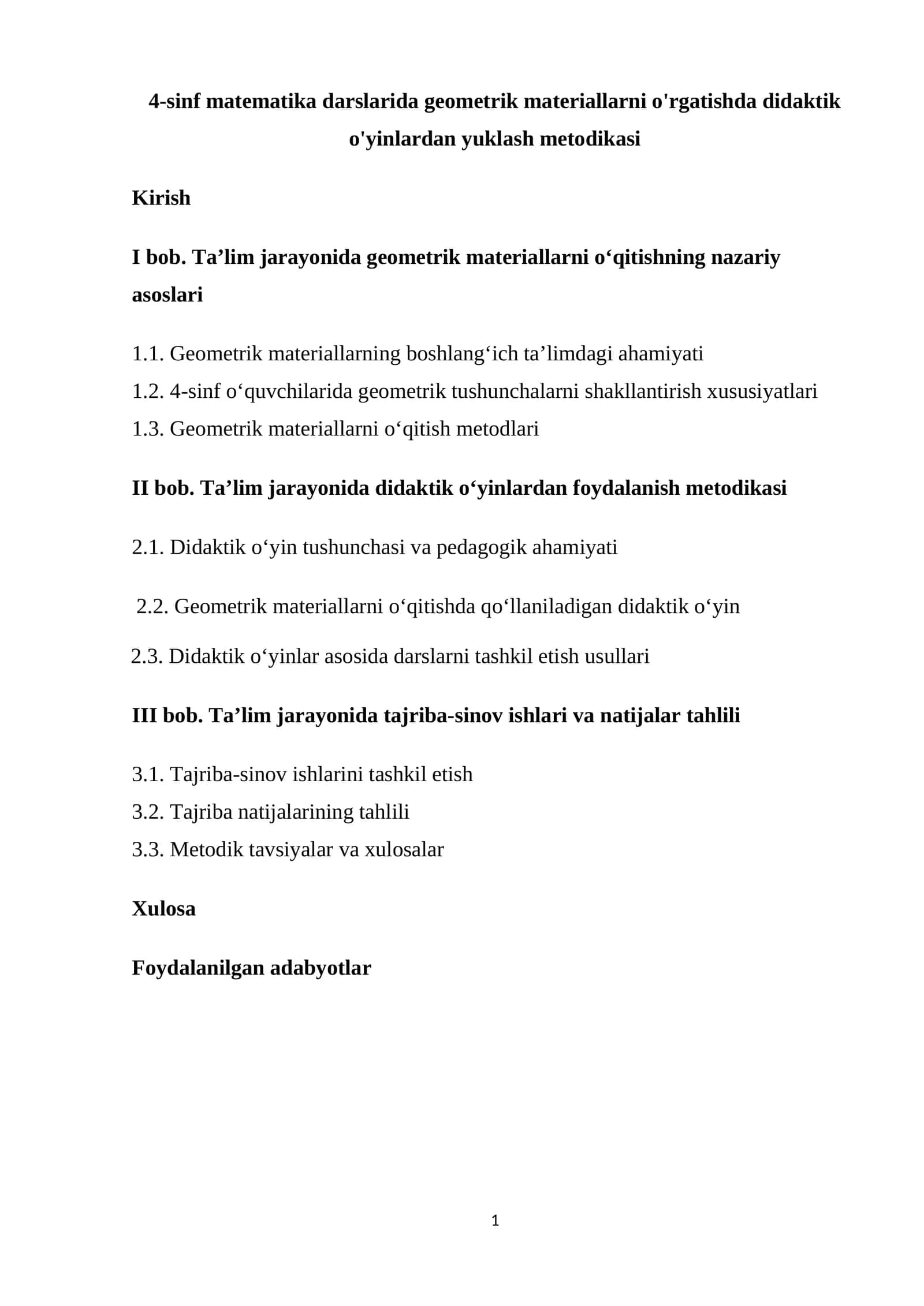 4-sinf matematika darslarida geometrik materiallarni o'rgatishda didaktik o'yinlardan yuklash metodikasi 1