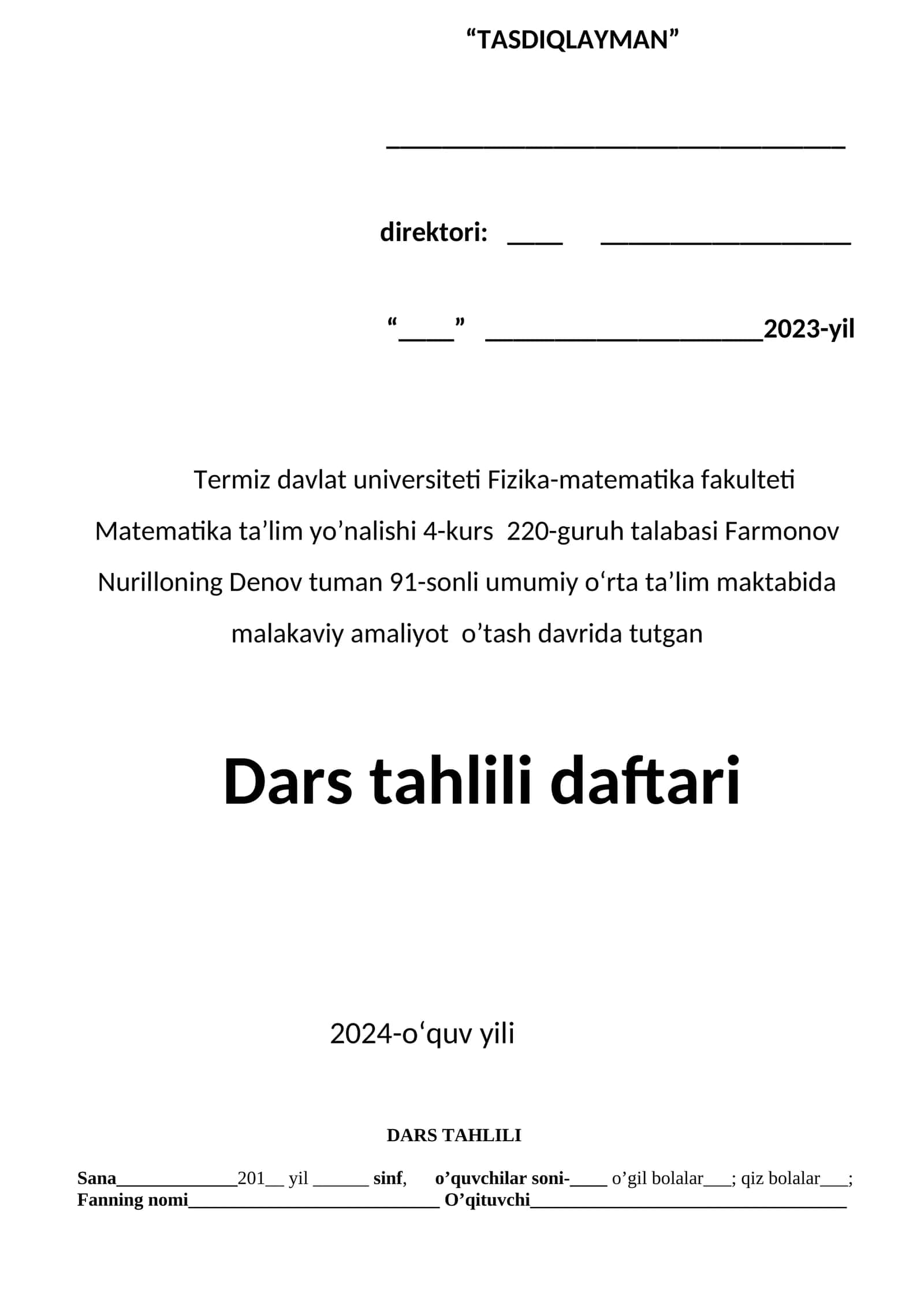 Dars tahlili daftari 1