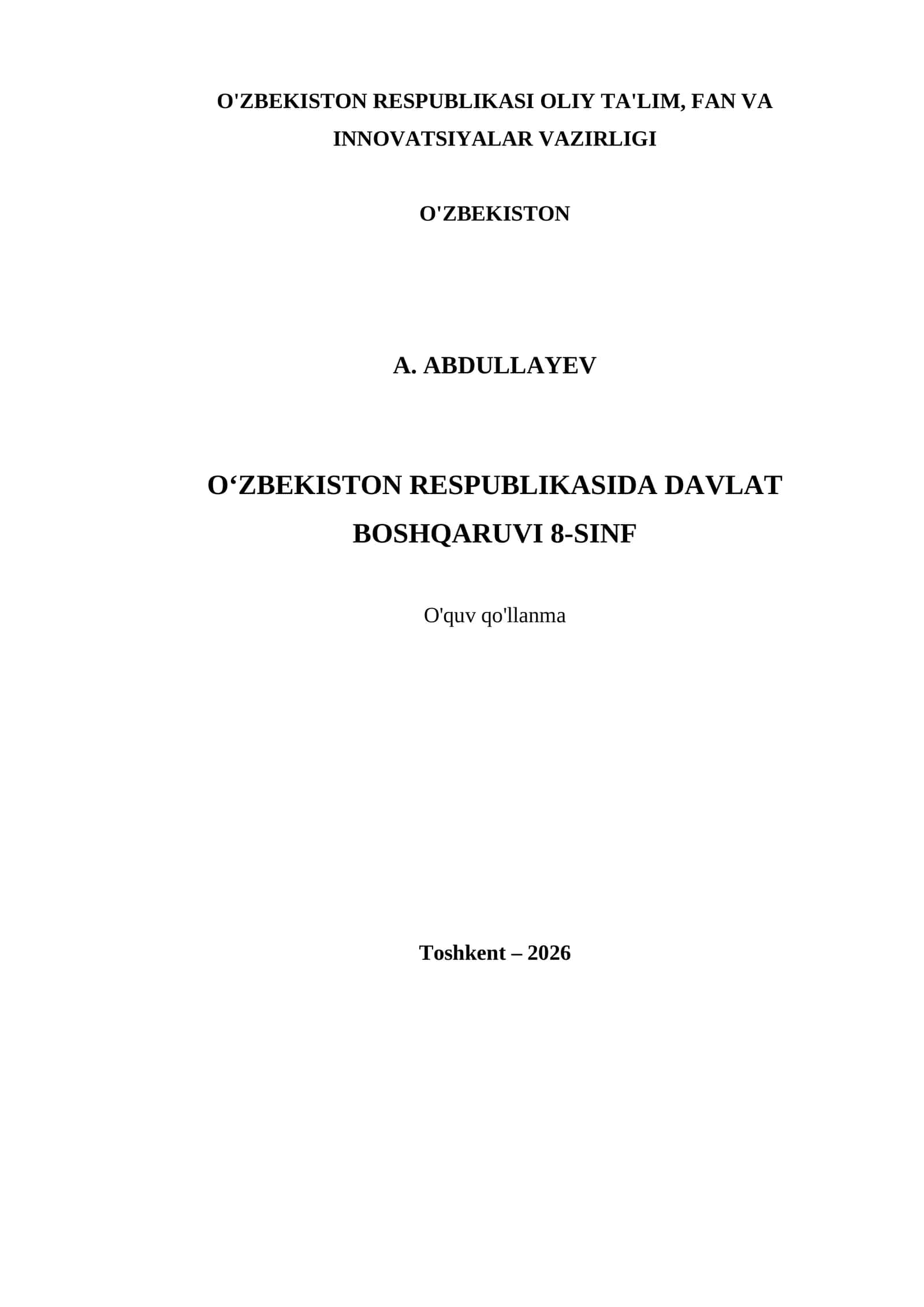 O‘ZBEKISTON RESPUBLIKASIDA DAVLAT BOSHQARUVI 8-SINF 1