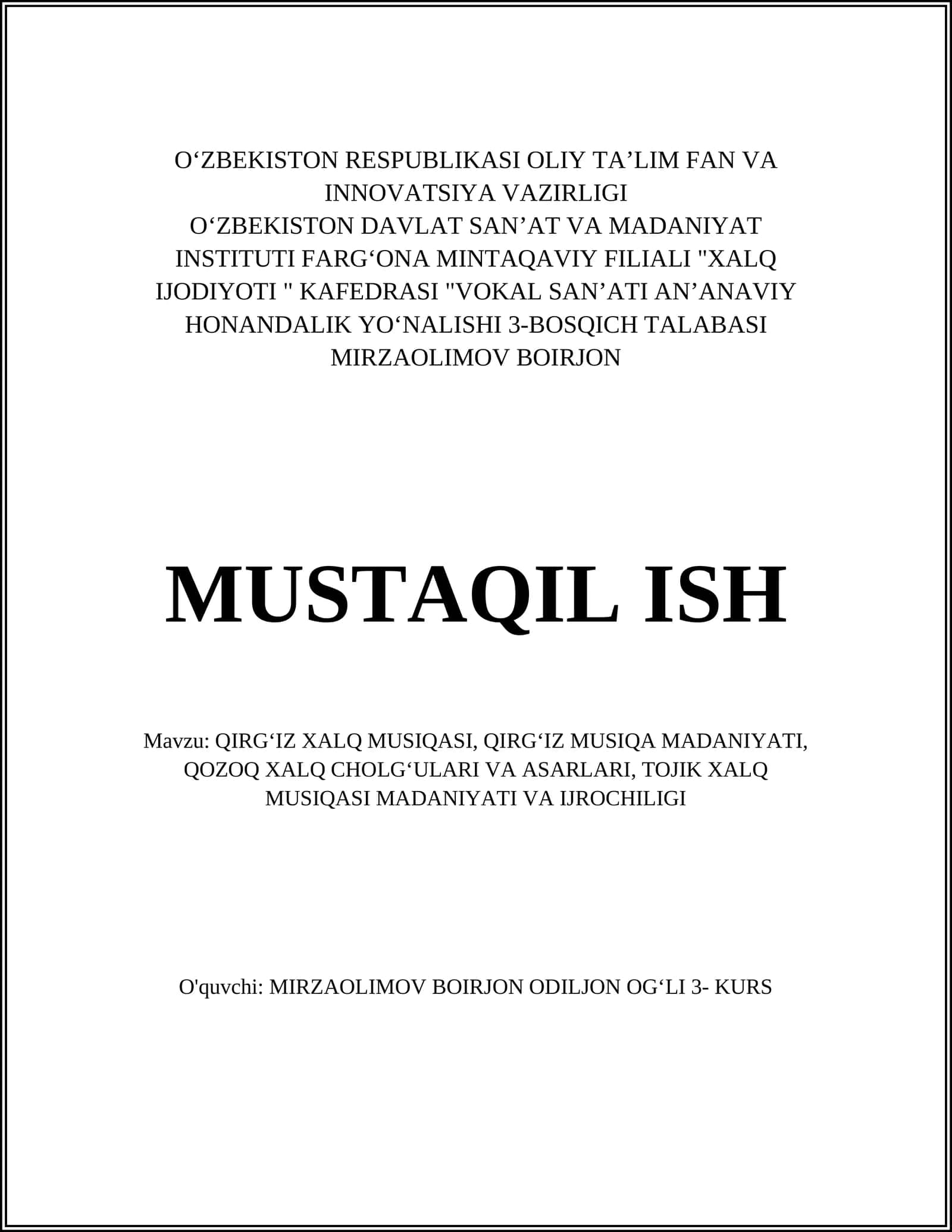 QIRGʻIZ XALQ MUSIQASI 1